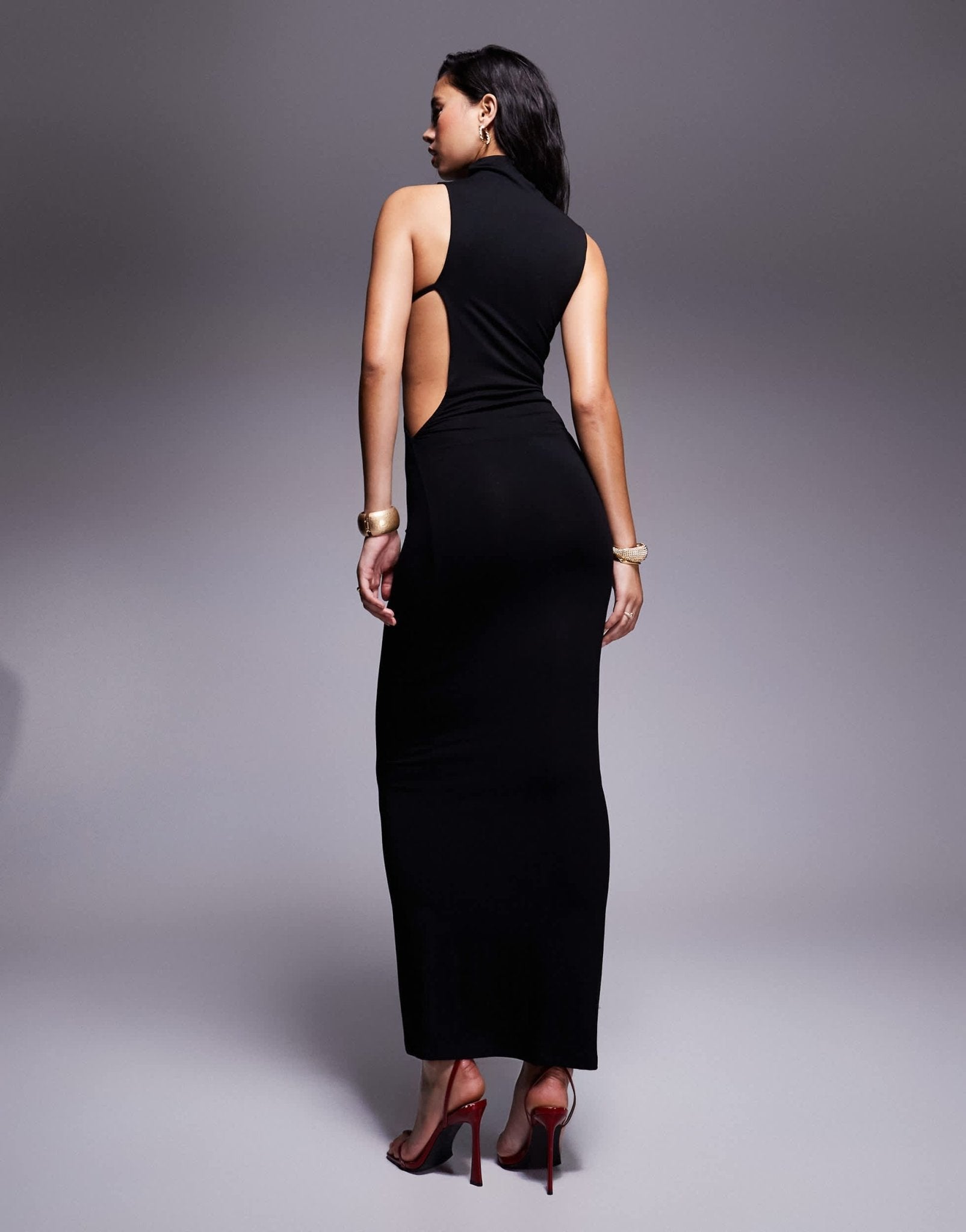 ASOS DESIGN side cut out maxi dress with high halterneck in black