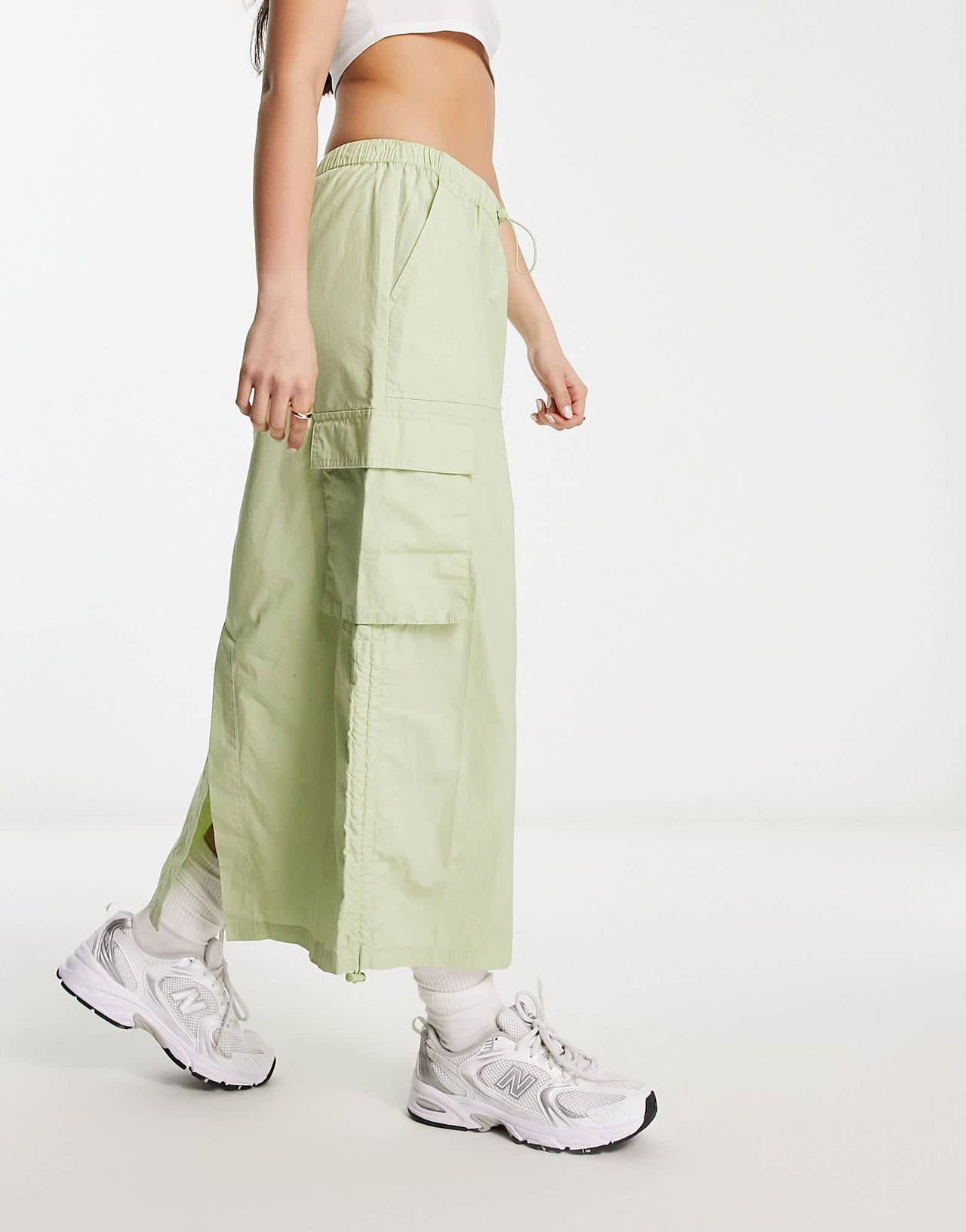 ASOS DESIGN side ruched cargo maxi skirt in sage - ASOS Sample Sale