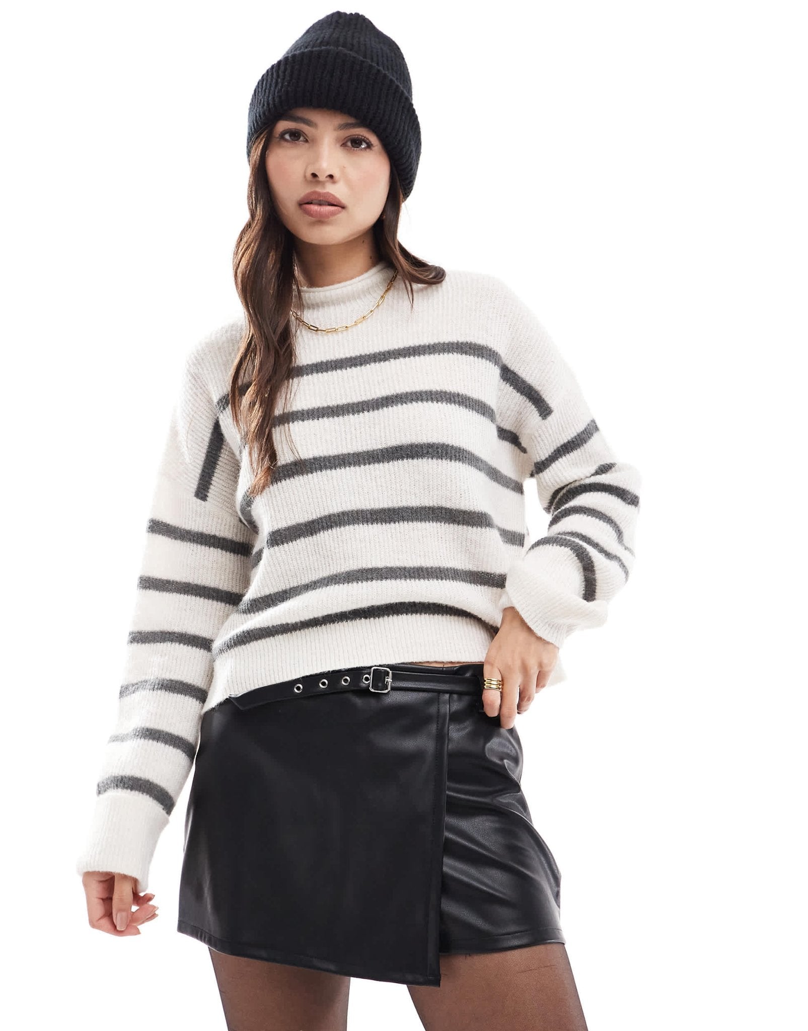 ASOS DESIGN skinny buckle leather look skort in black - ASOS Sample Sale