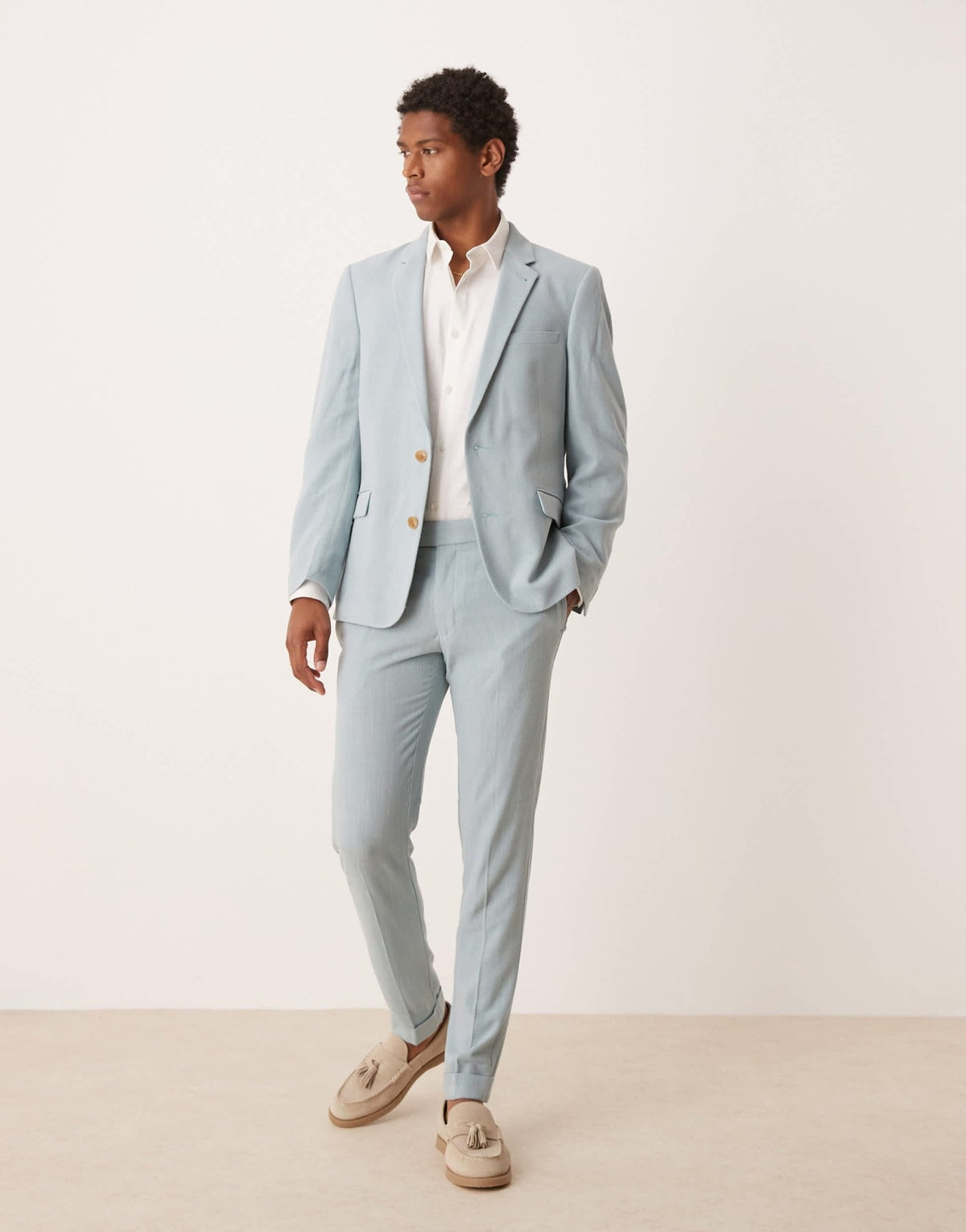 ASOS DESIGN skinny suit jacket with linen in light blue microtexture - ASOS Sample Sale