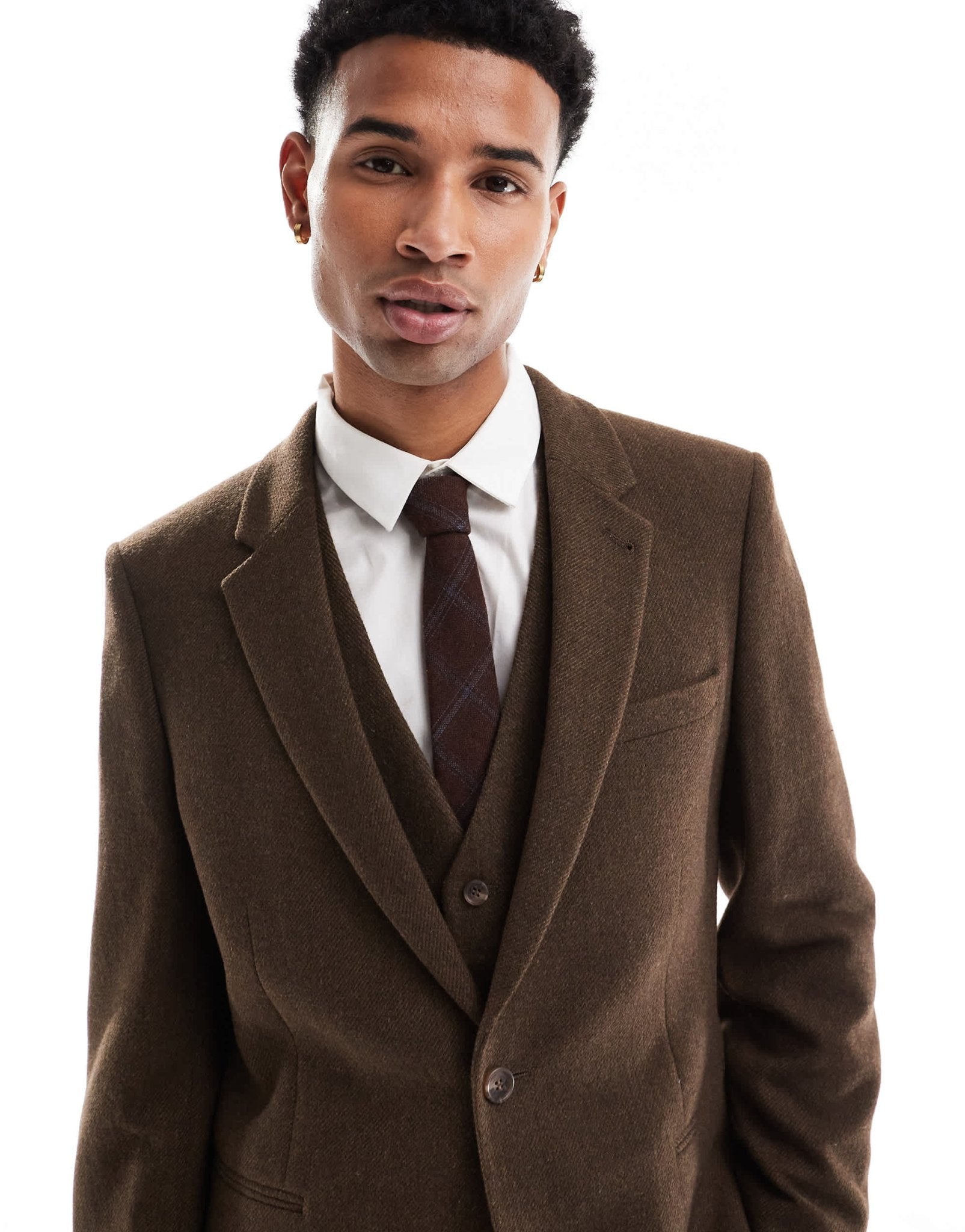 ASOS DESIGN skinny suit jacket with wool in brown twill - ASOS Sample Sale