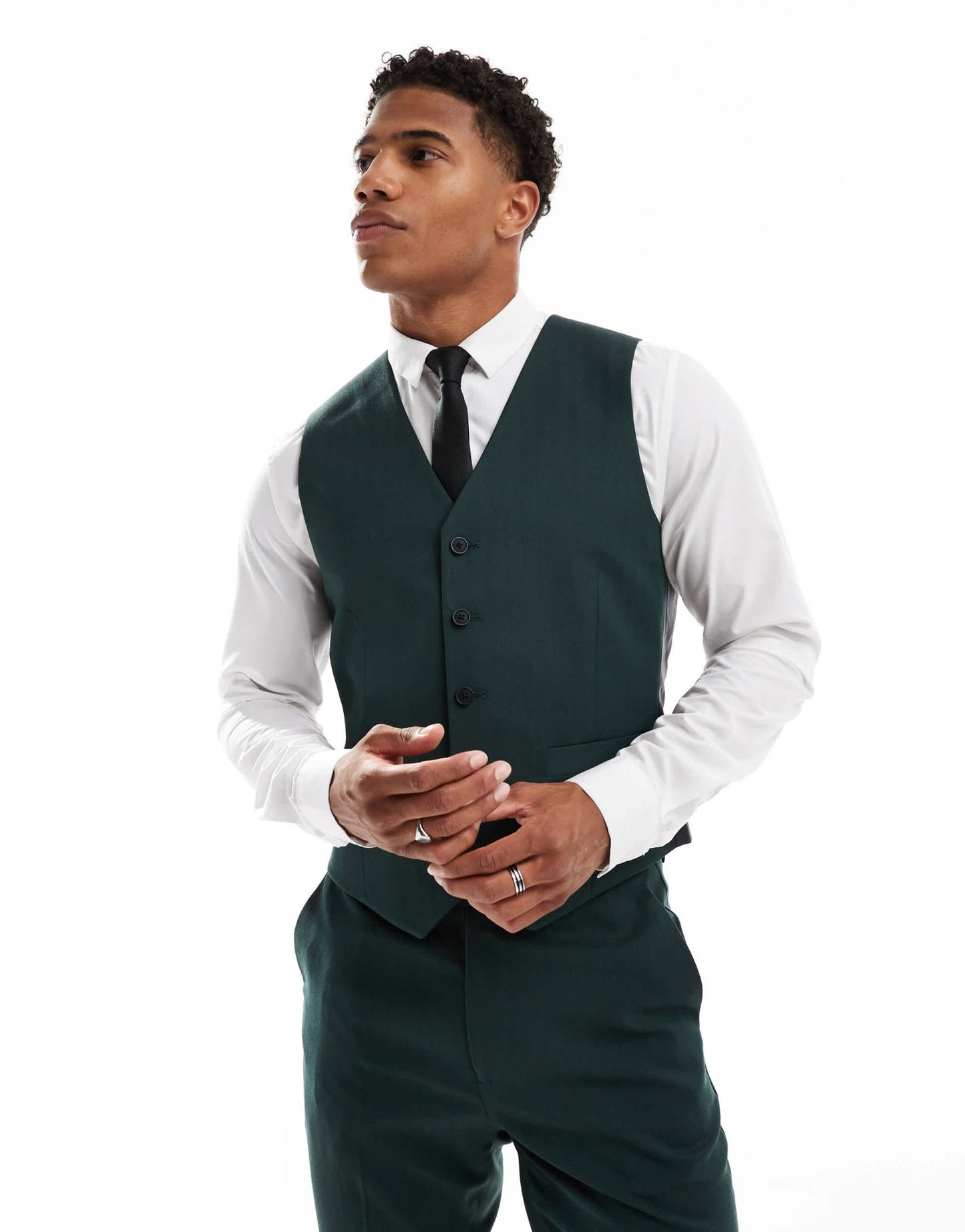 ASOS DESIGN skinny suit waistcoat in dark green herringbone - ASOS Sample Sale