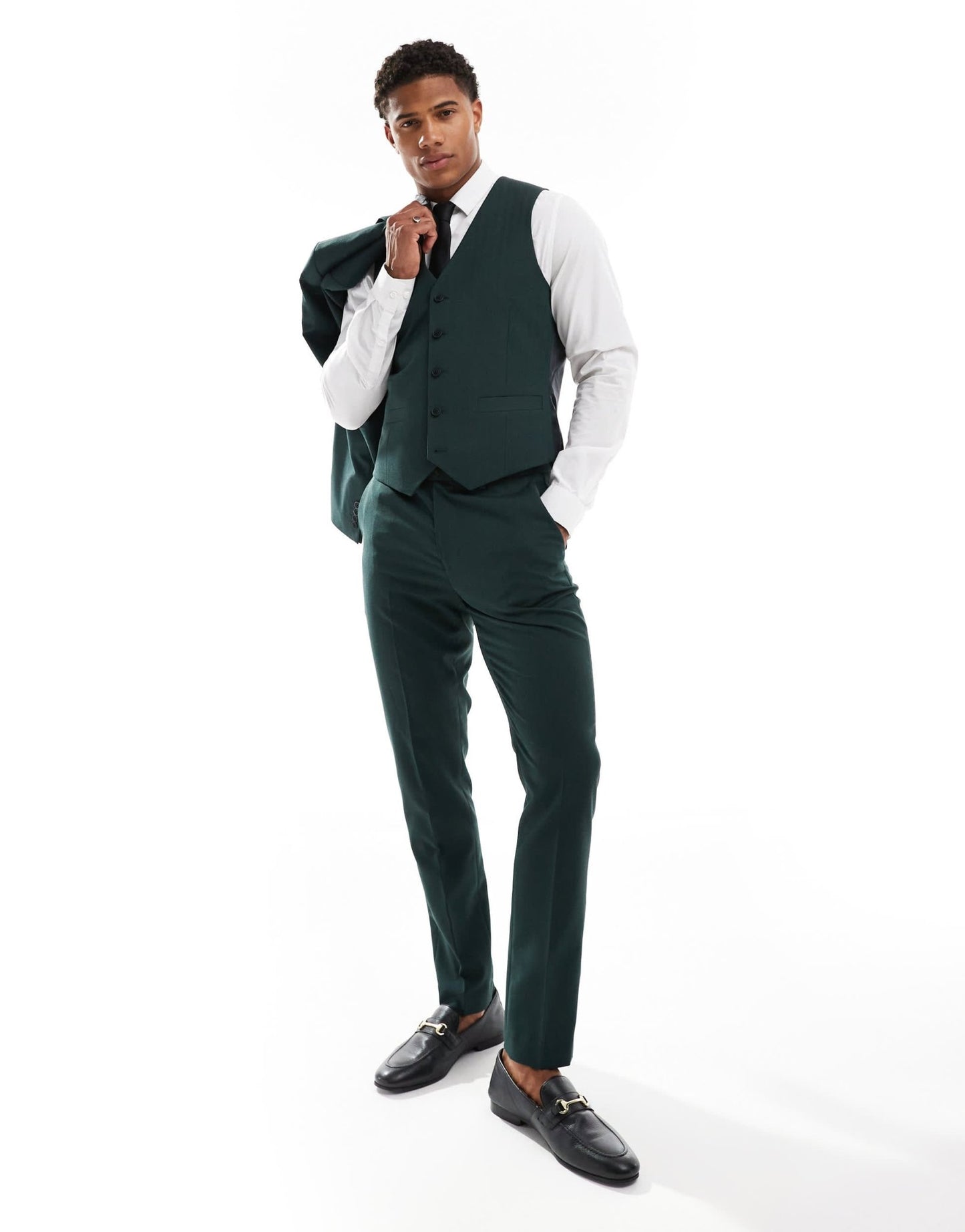 ASOS DESIGN skinny suit waistcoat in dark green herringbone - ASOS Sample Sale