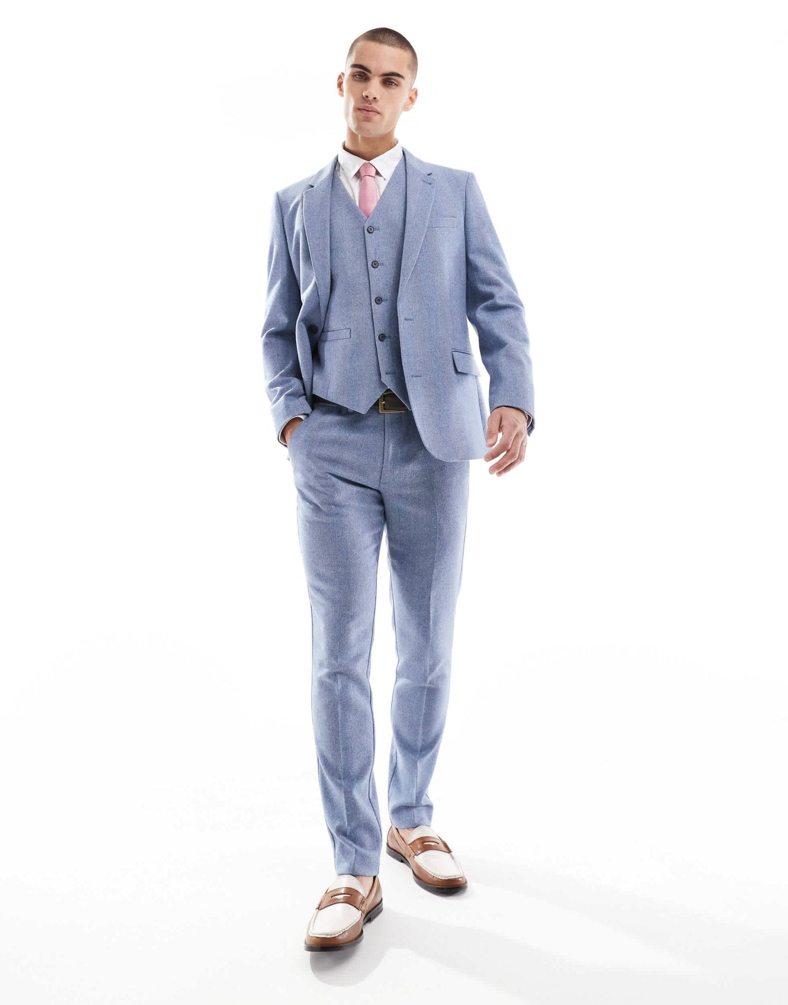 ASOS DESIGN skinny suit waistcoat with wool in blue - ASOS Sample Sale