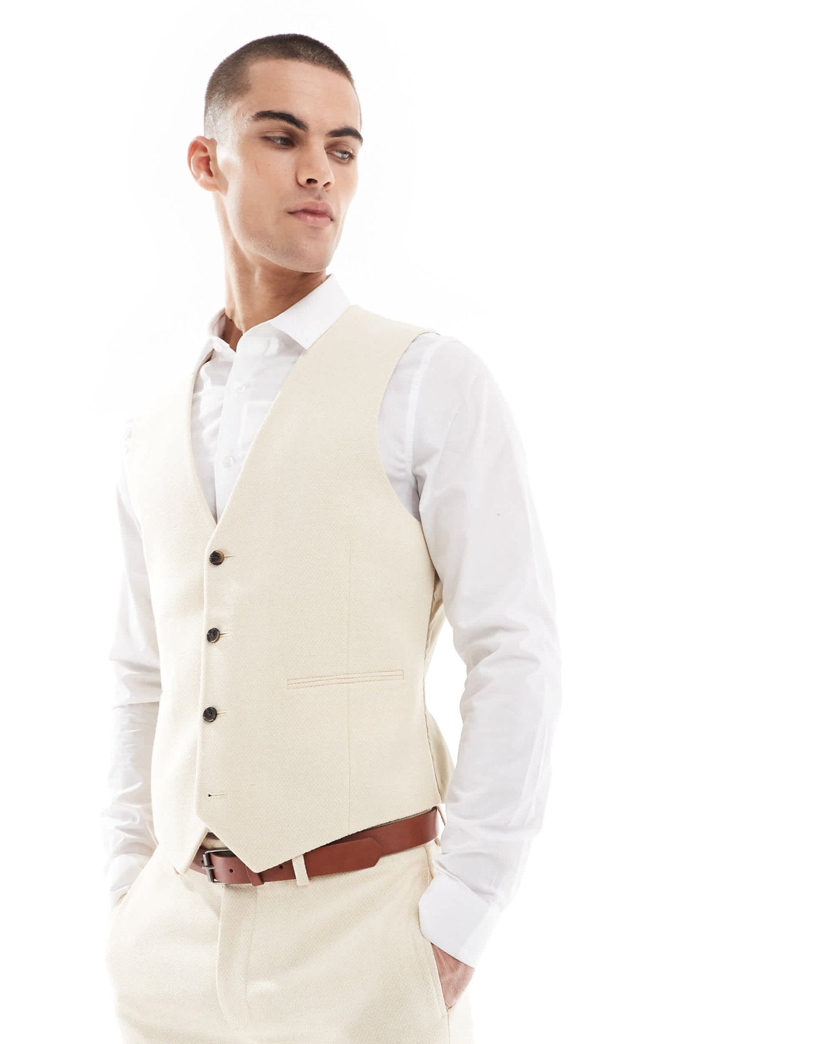 ASOS DESIGN skinny suit waistcoat wool mix in stone weave - ASOS Sample Sale