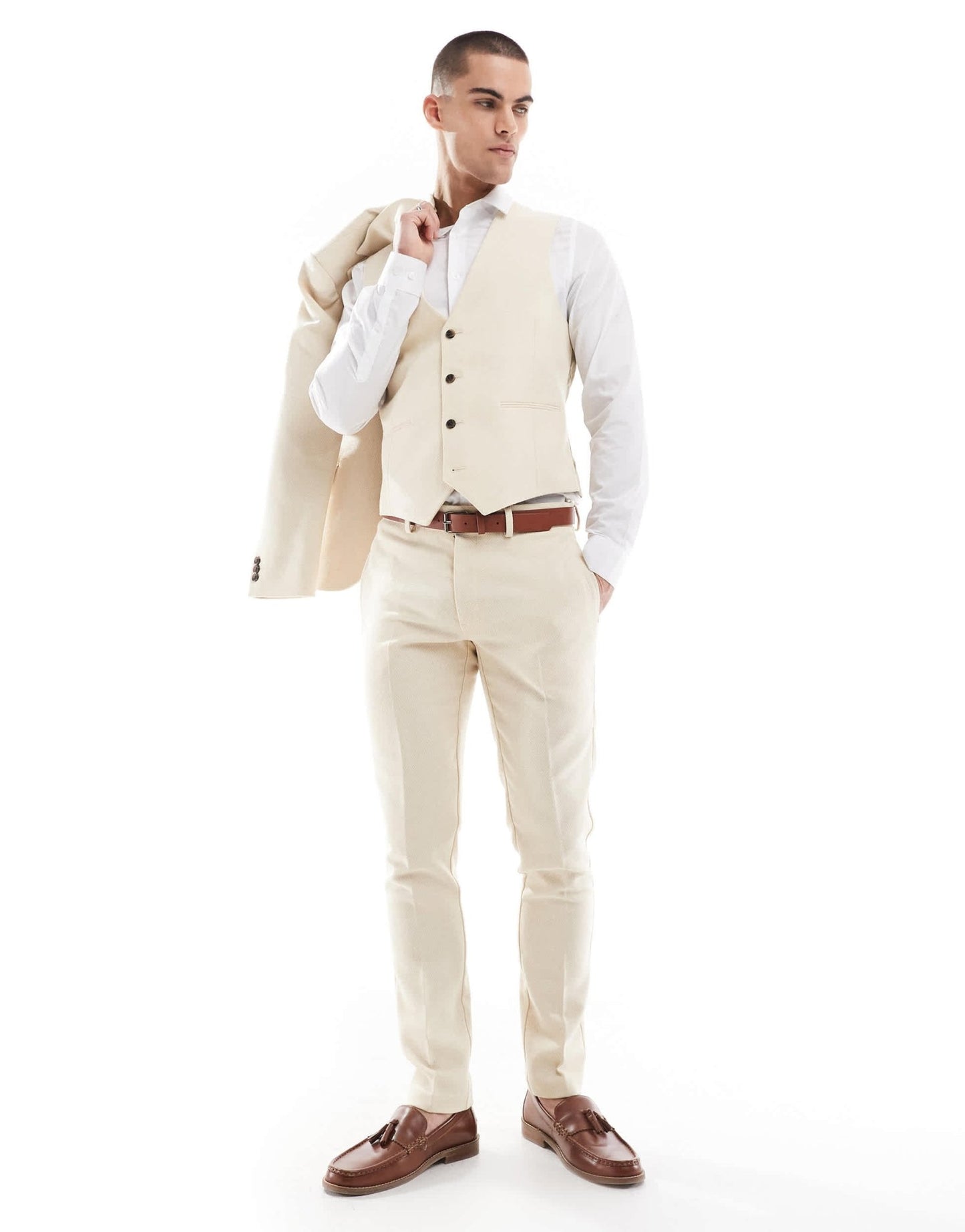 ASOS DESIGN skinny suit waistcoat wool mix in stone weave - ASOS Sample Sale