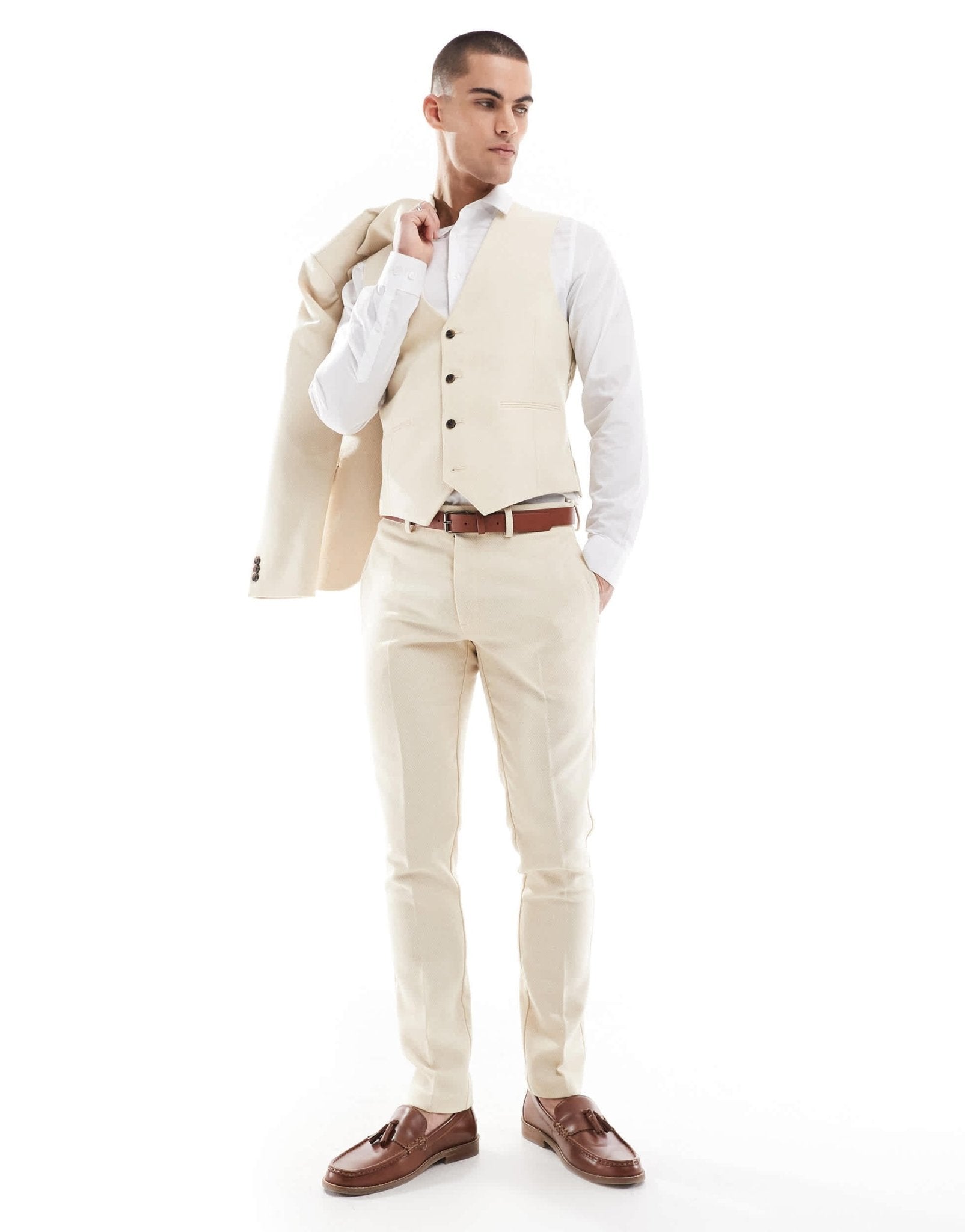 ASOS DESIGN skinny suit waistcoat wool mix in stone weave - ASOS Sample Sale