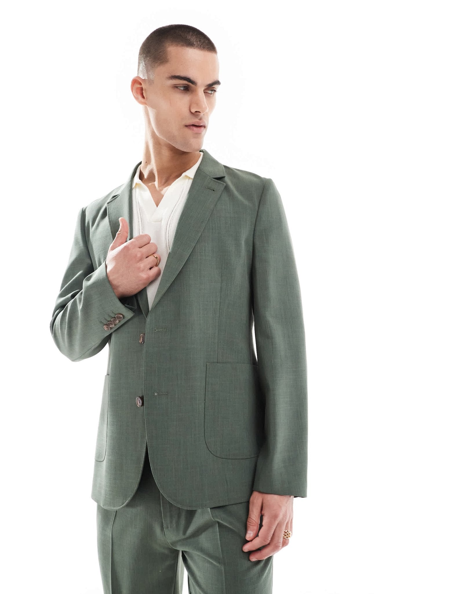 ASOS DESIGN skinny summer suit jacket in green crosshatch - ASOS Sample Sale