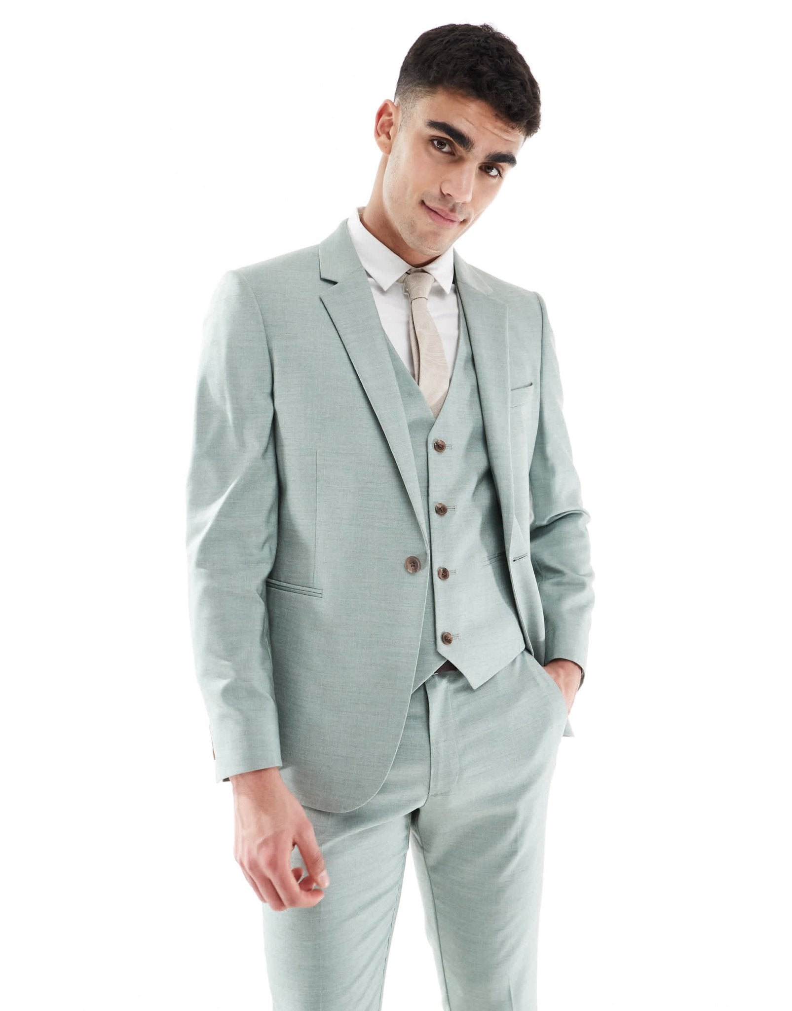 ASOS DESIGN skinny wedding suit jacket in green texture - ASOS Sample Sale