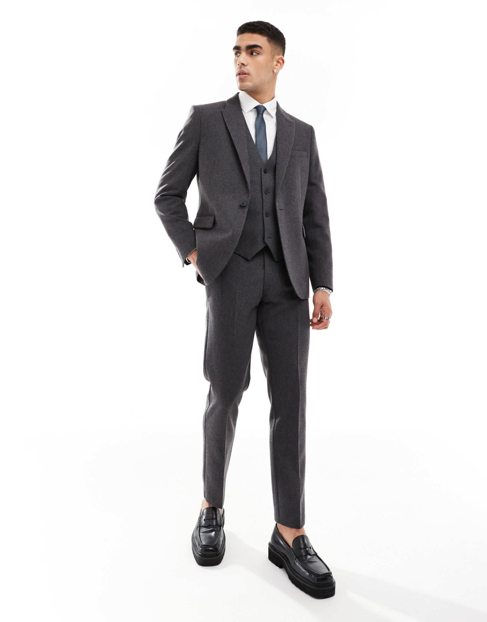 ASOS DESIGN skinny wool blend suit jacket in charcoal basket weave - ASOS Sample Sale