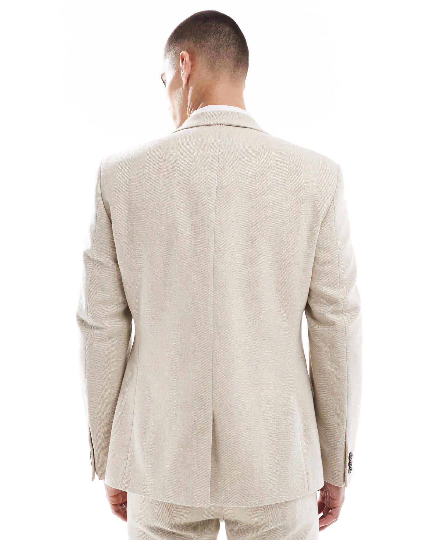 ASOS DESIGN skinny wool blend suit jacket in stone herringbone - ASOS Sample Sale