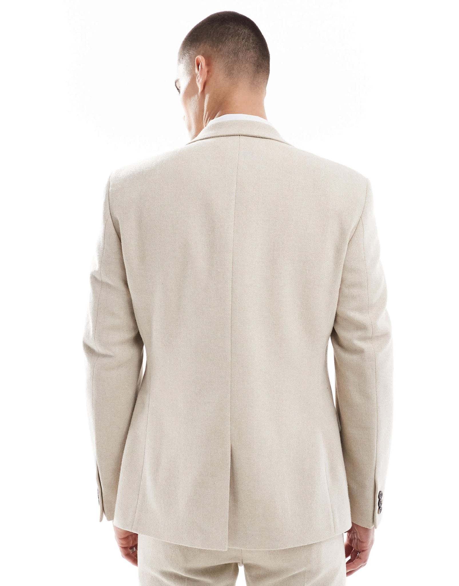 ASOS DESIGN skinny wool blend suit jacket in stone herringbone - ASOS Sample Sale