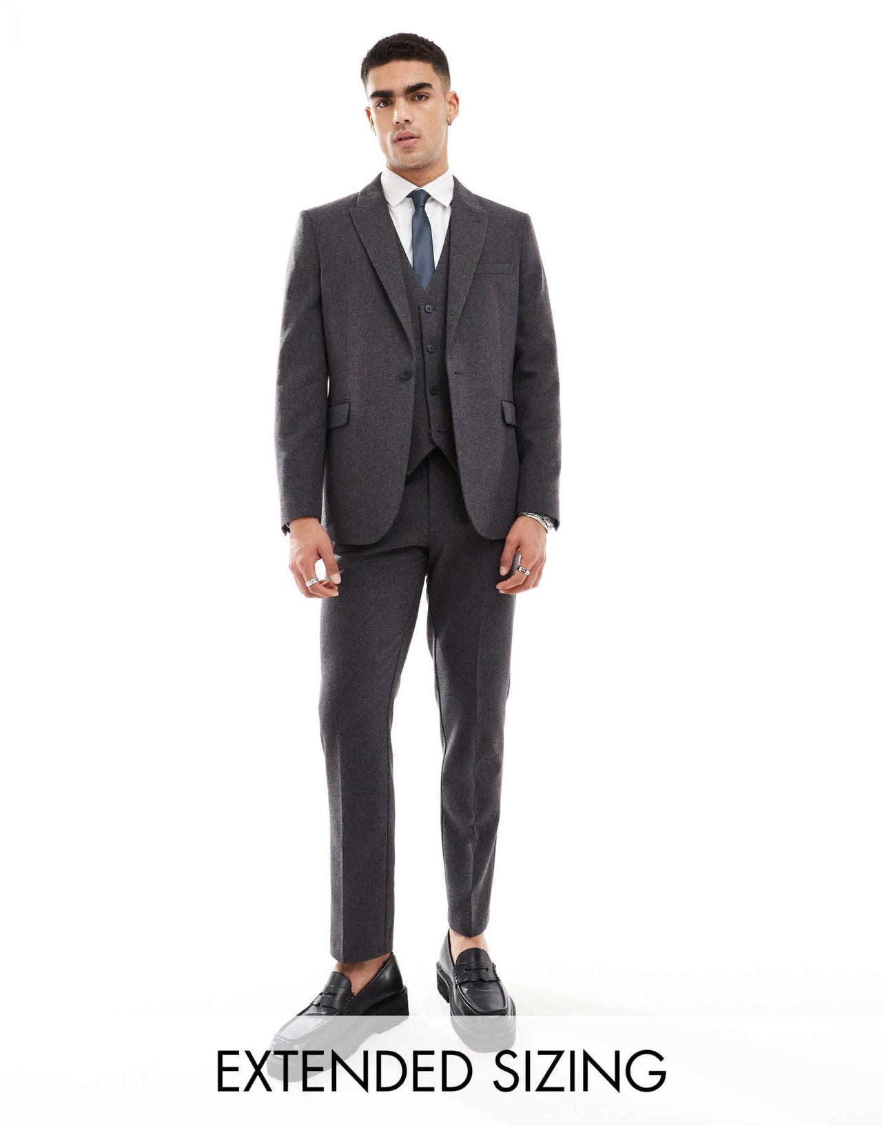 ASOS DESIGN skinny wool blend suit trousers in charcoal basket weave - ASOS Sample Sale