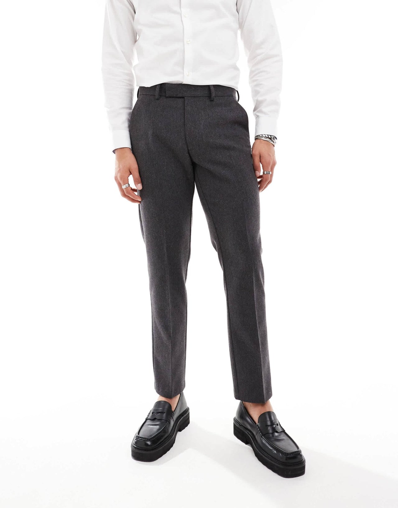 ASOS DESIGN skinny wool blend suit trousers in charcoal basket weave - ASOS Sample Sale