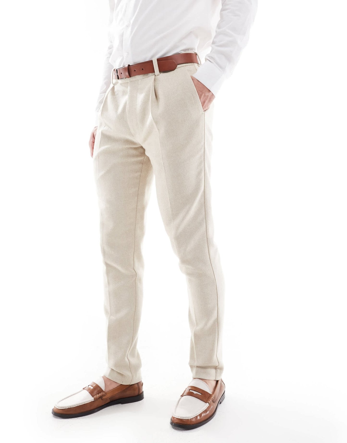 ASOS DESIGN skinny wool blend suit trousers in stone herringbone - ASOS Sample Sale