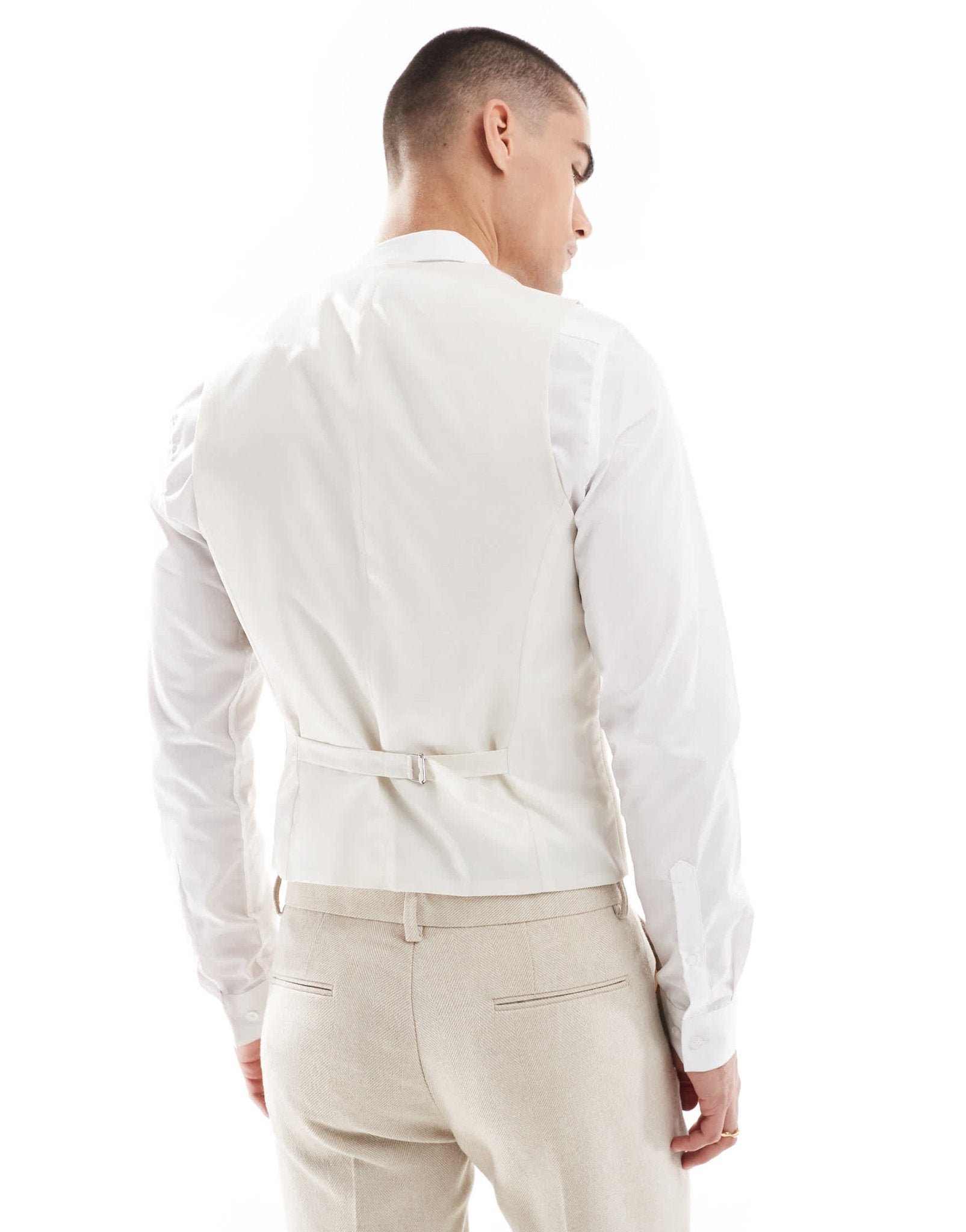 ASOS DESIGN skinny wool blend suit waistcoat in stone herringbone - ASOS Sample Sale