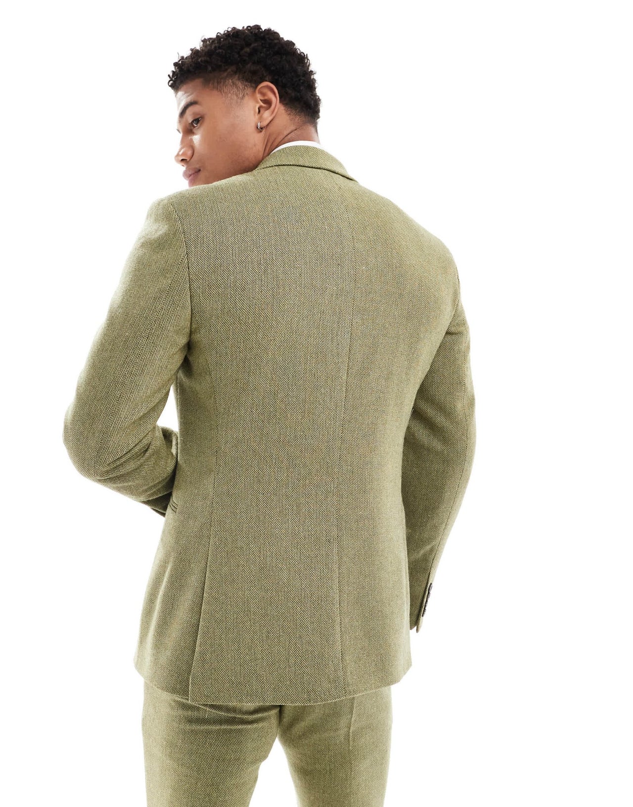 ASOS DESIGN skinny wool mix suit jacket in olive basketweave texture - ASOS Sample Sale