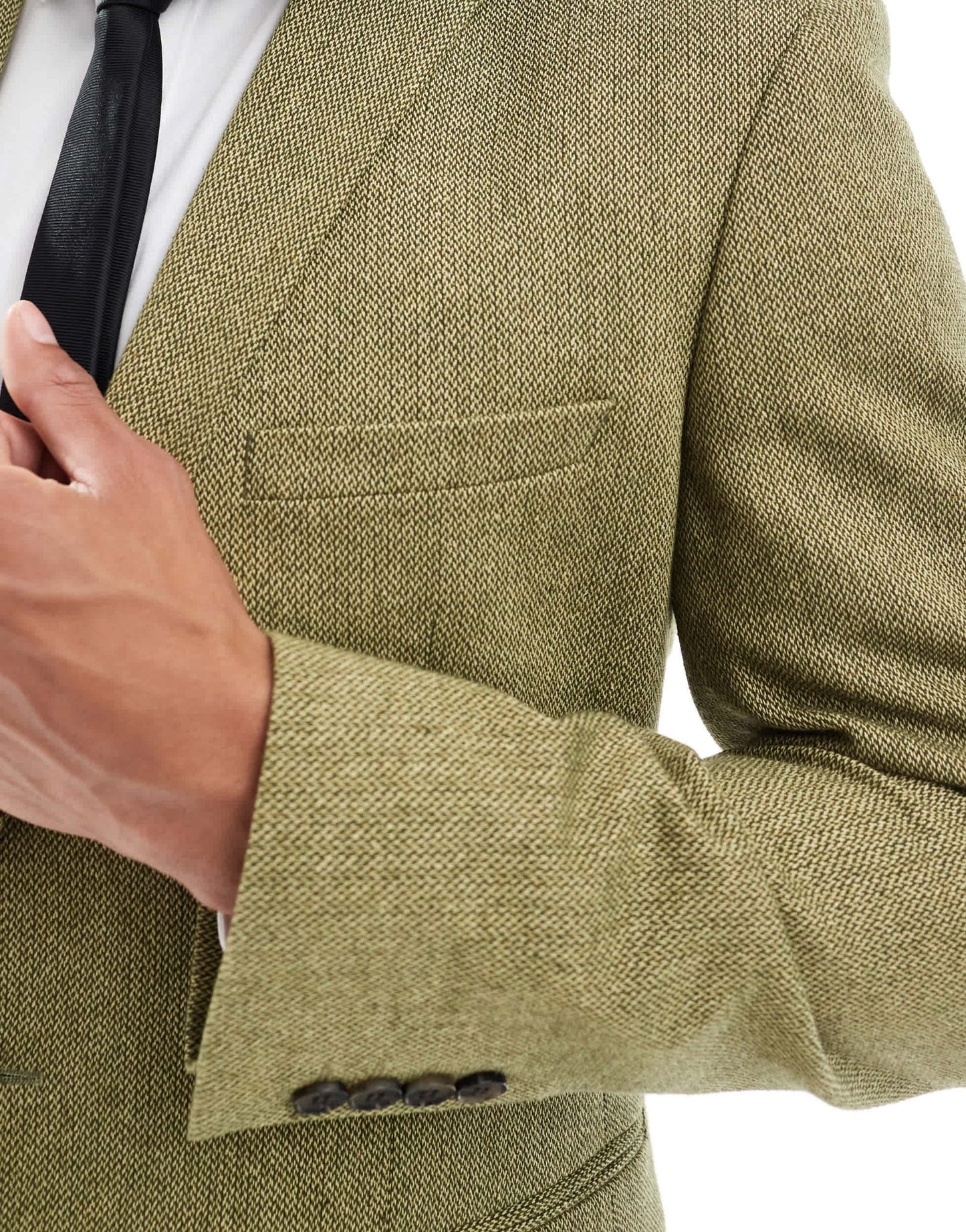 ASOS DESIGN skinny wool mix suit jacket in olive basketweave texture - ASOS Sample Sale