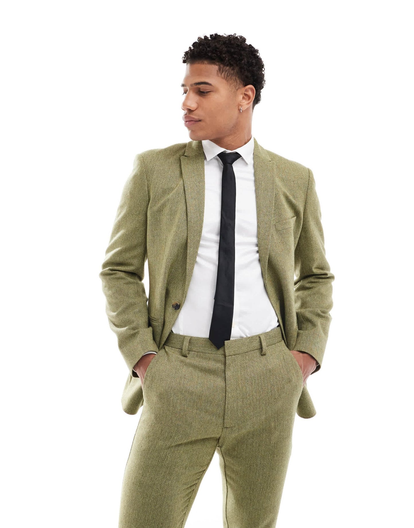 ASOS DESIGN skinny wool mix suit jacket in olive basketweave texture - ASOS Sample Sale