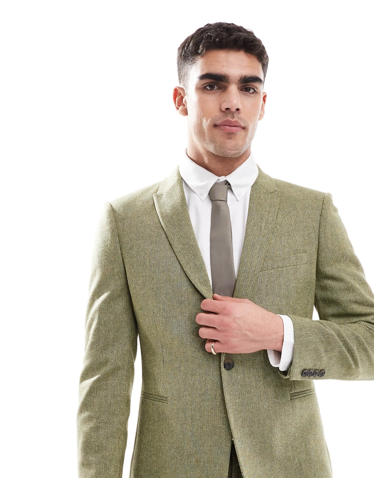 ASOS DESIGN skinny wool mix suit jacket in olive basketweave texture - ASOS Sample Sale