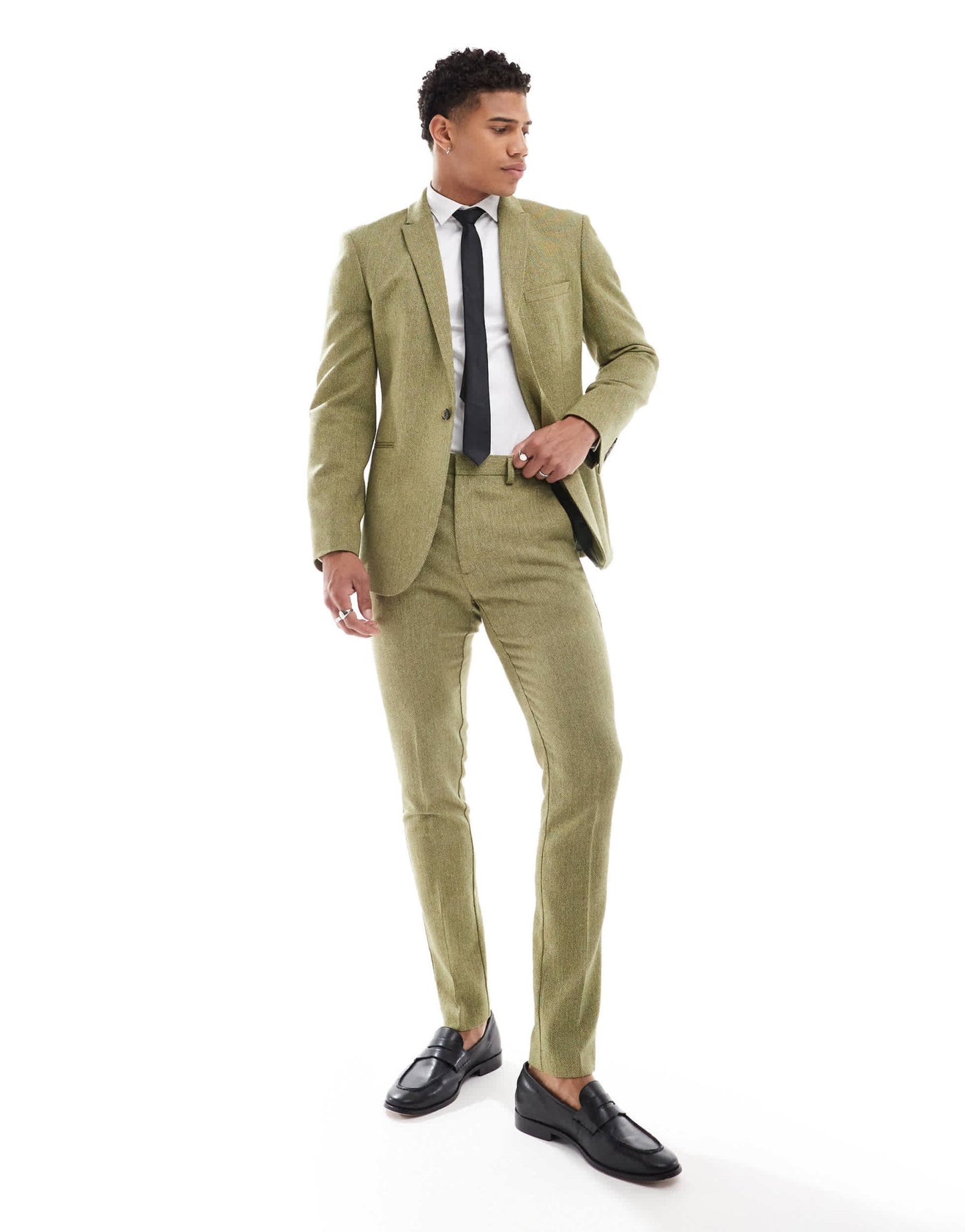 ASOS DESIGN skinny wool mix suit jacket in olive basketweave texture - ASOS Sample Sale
