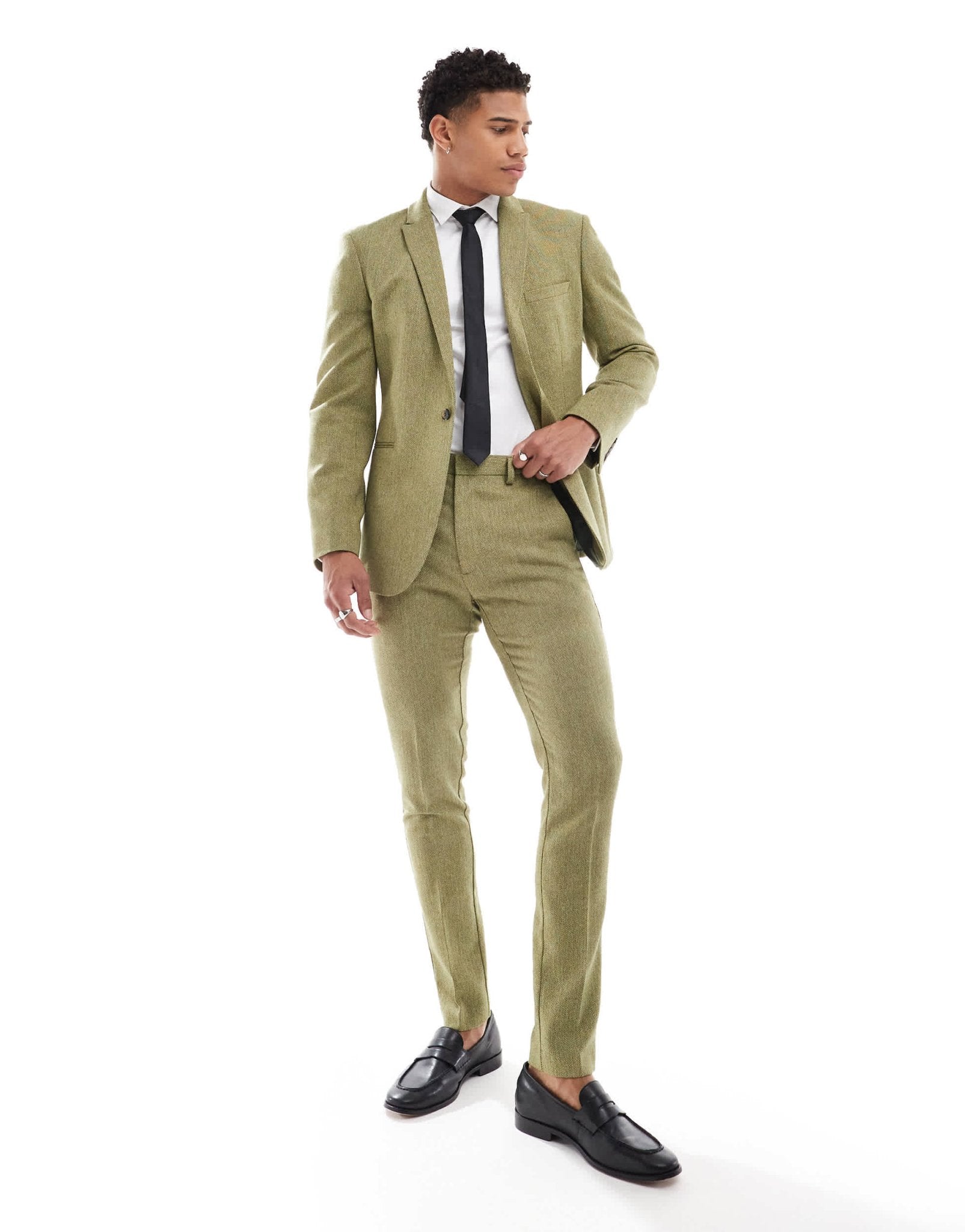 ASOS DESIGN skinny wool mix suit jacket in olive basketweave texture - ASOS Sample Sale