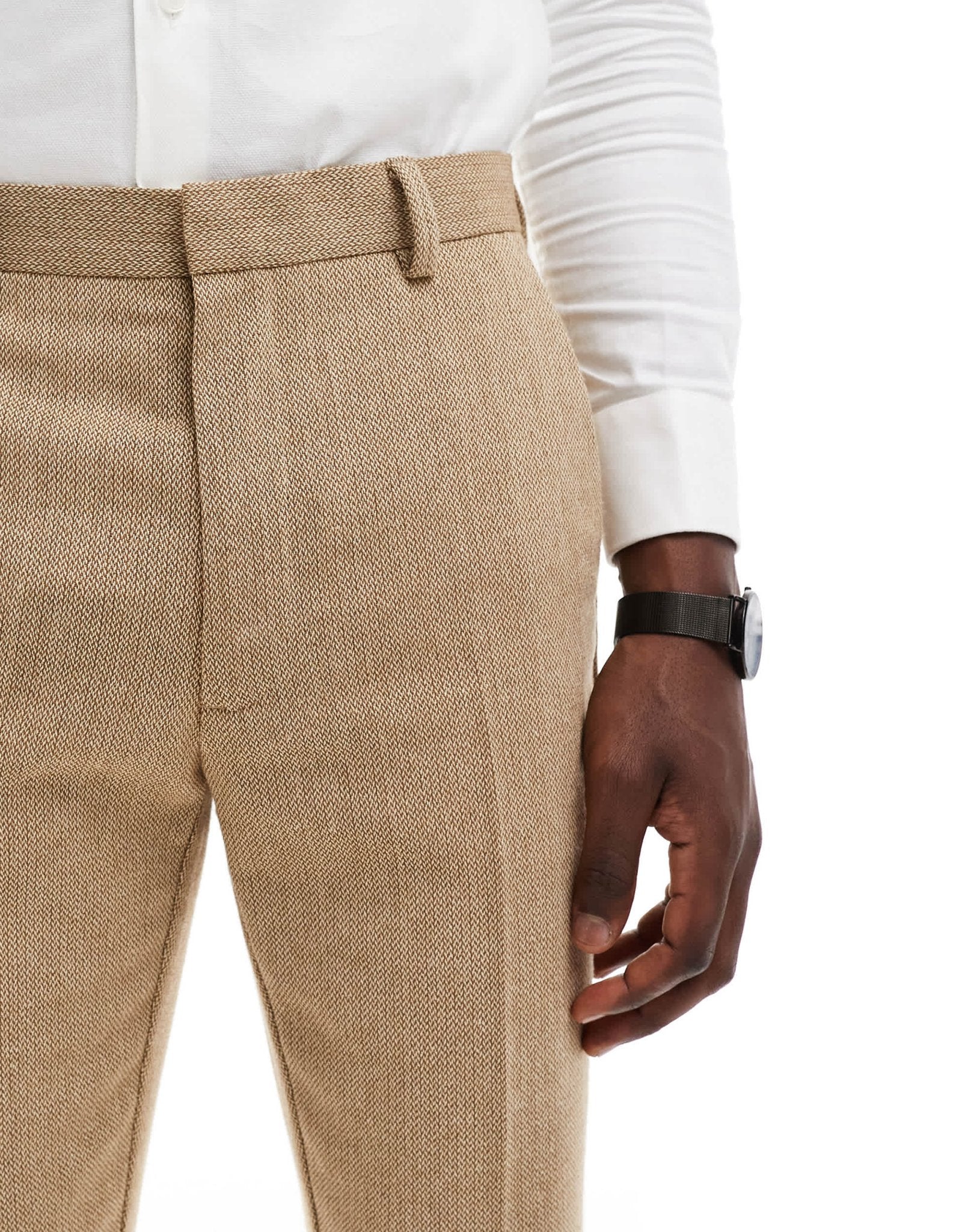 ASOS DESIGN skinny wool mix suit trouser in caramel basketweave texture - ASOS Sample Sale
