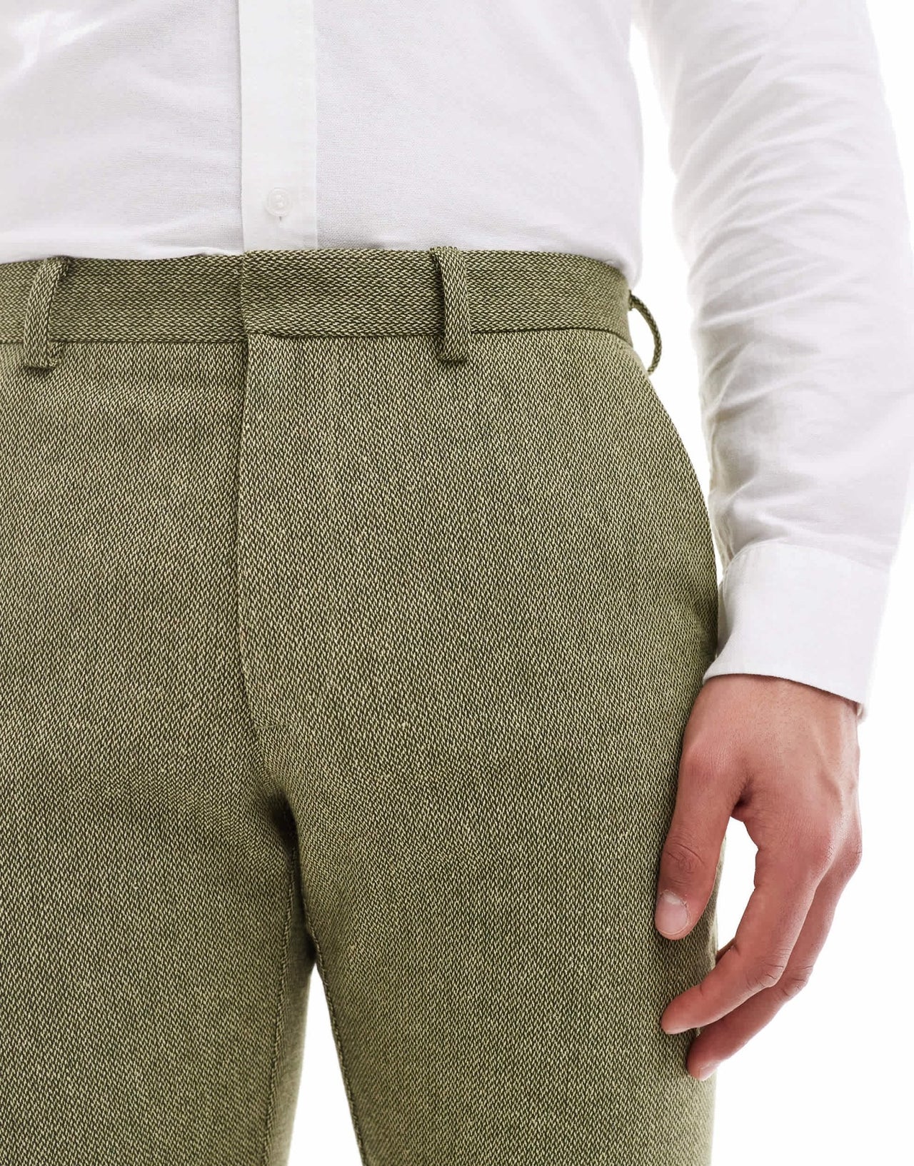 ASOS DESIGN skinny wool mix suit trouser in olive basketweave texture - ASOS Sample Sale
