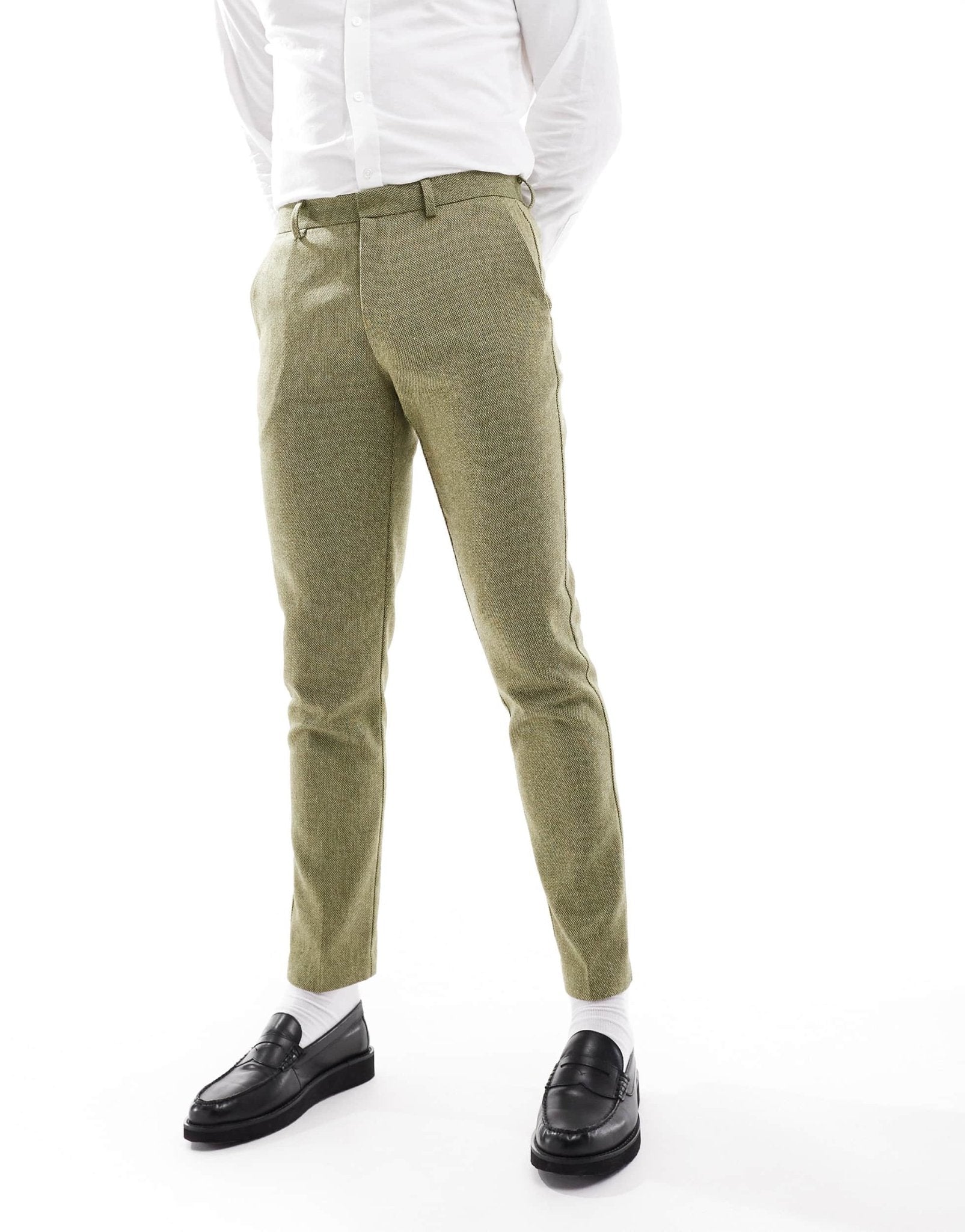 ASOS DESIGN skinny wool mix suit trouser in olive basketweave texture - ASOS Sample Sale