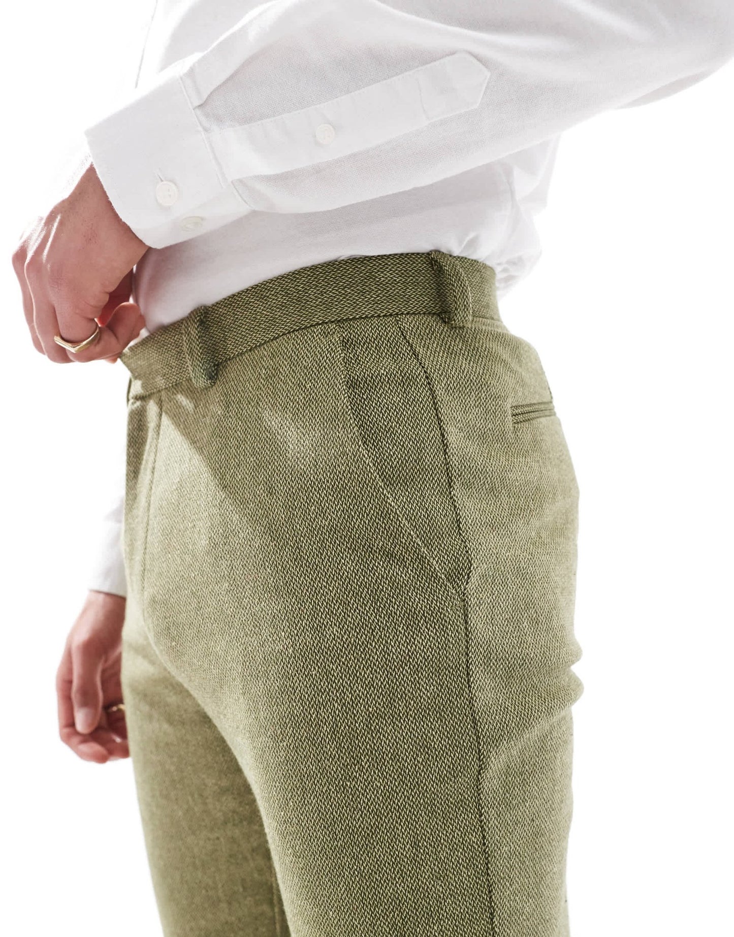 ASOS DESIGN skinny wool mix suit trouser in olive basketweave texture - ASOS Sample Sale