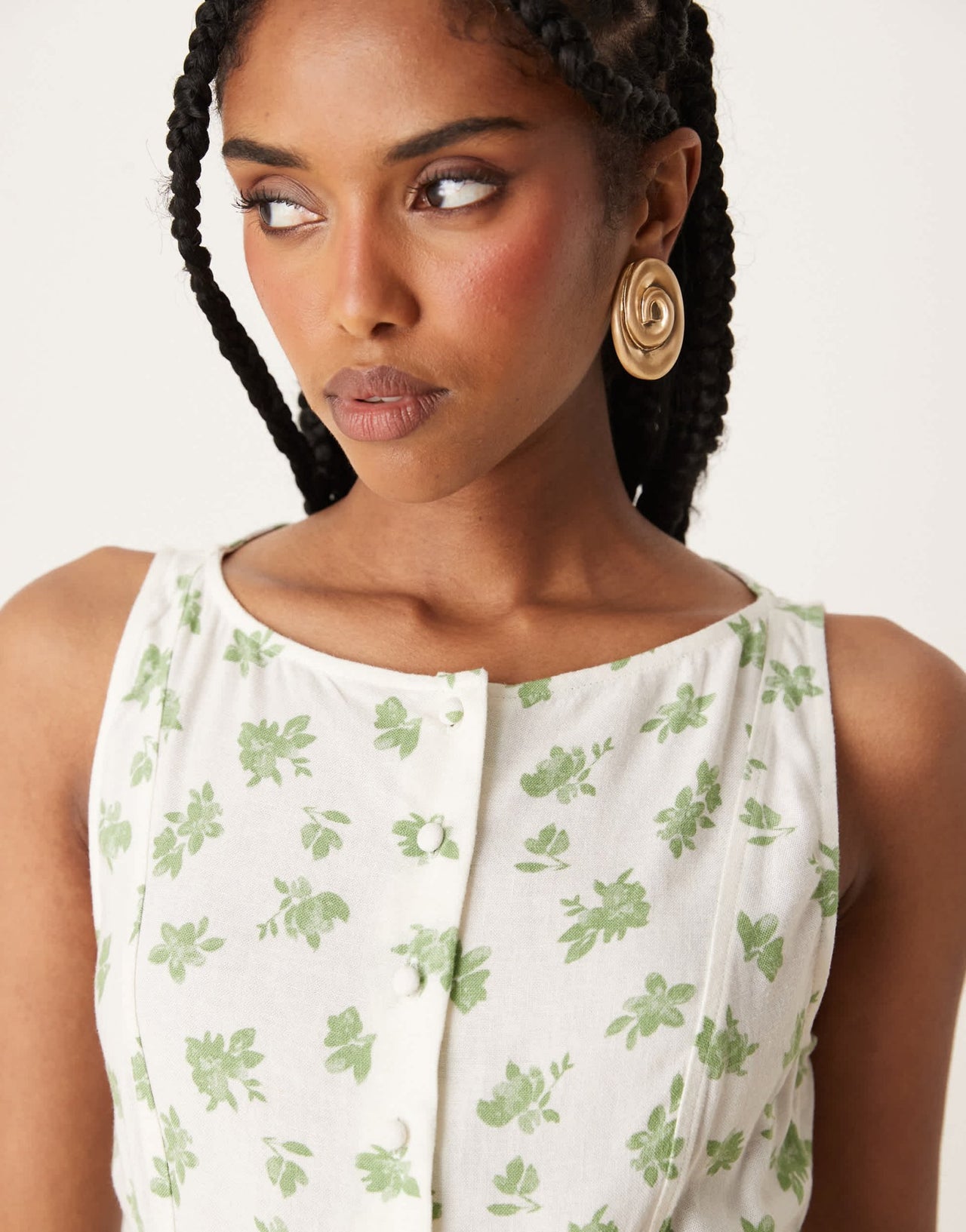 ASOS DESIGN slash neck button down dropped waist maxi dress in green floral - ASOS Sample Sale