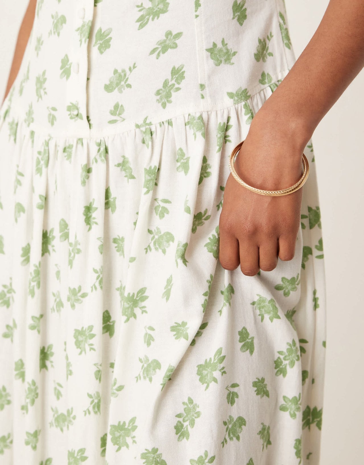 ASOS DESIGN slash neck button down dropped waist maxi dress in green floral - ASOS Sample Sale