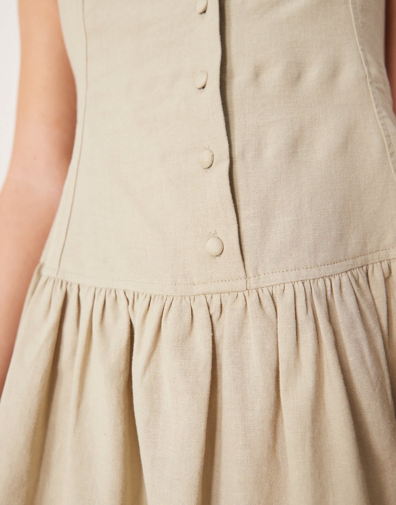 ASOS DESIGN slash neck button down dropped waist mini dress in putty - ASOS Sample Sale