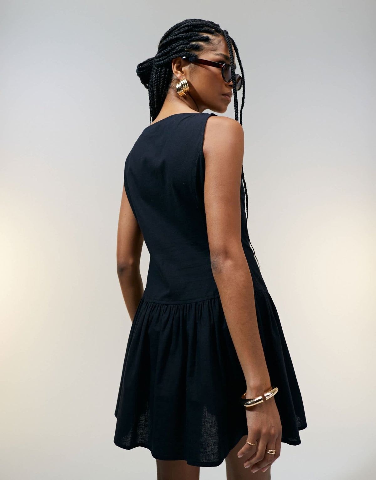 ASOS DESIGN slash neck button down dropped waist mini sundress in black - ASOS Sample Sale