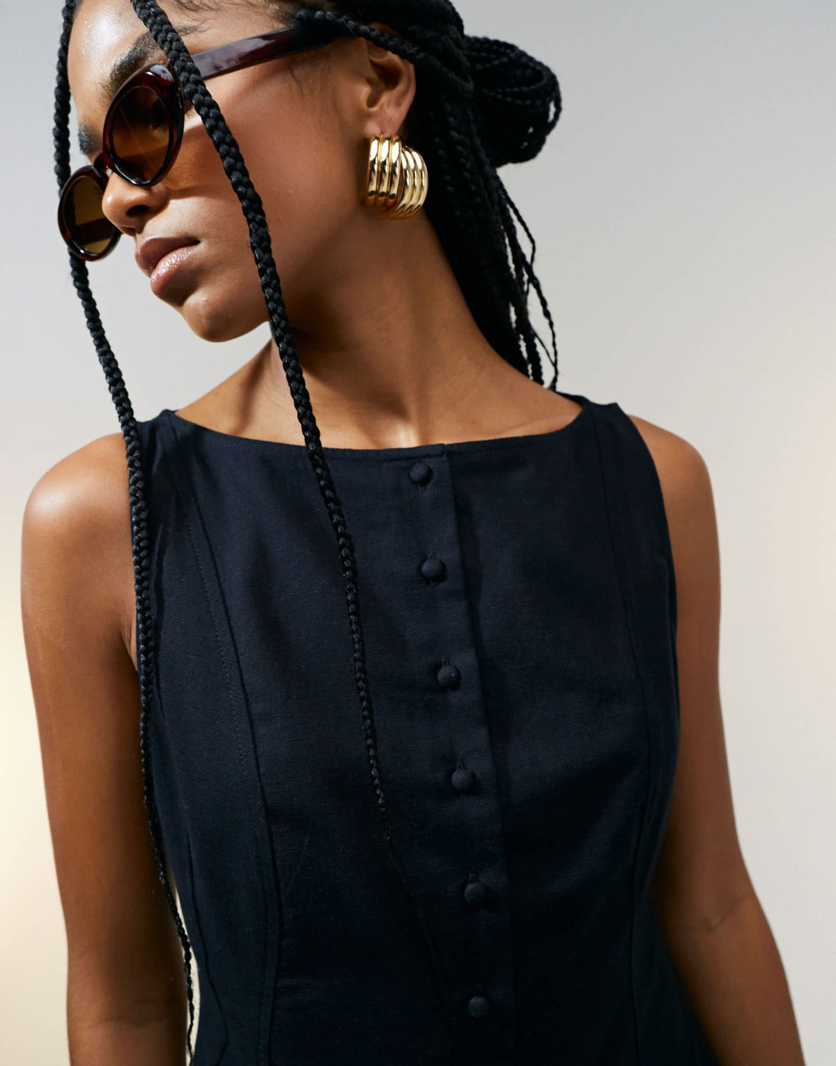 ASOS DESIGN slash neck button down dropped waist mini sundress in black - ASOS Sample Sale
