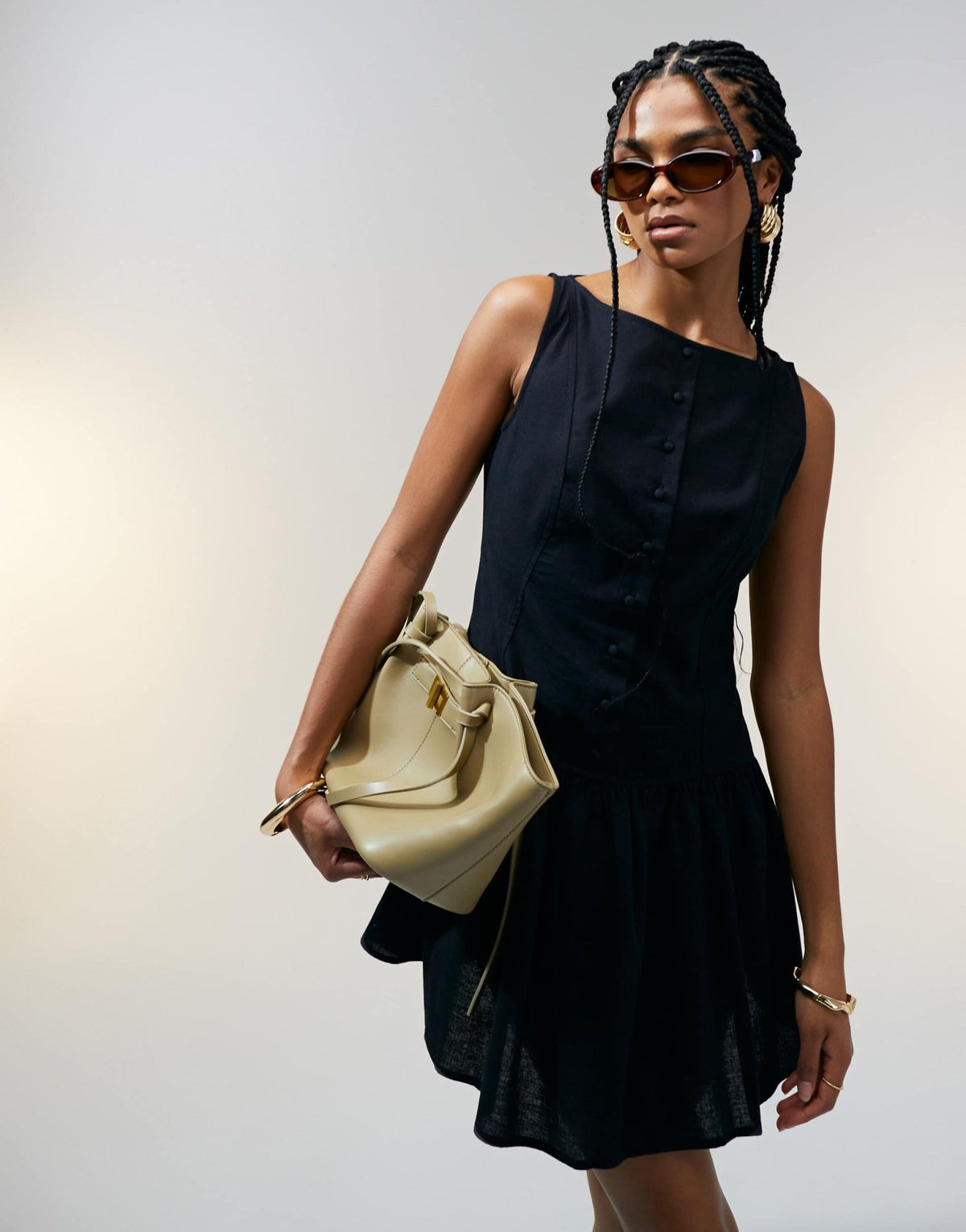 ASOS DESIGN slash neck button down dropped waist mini sundress in black - ASOS Sample Sale