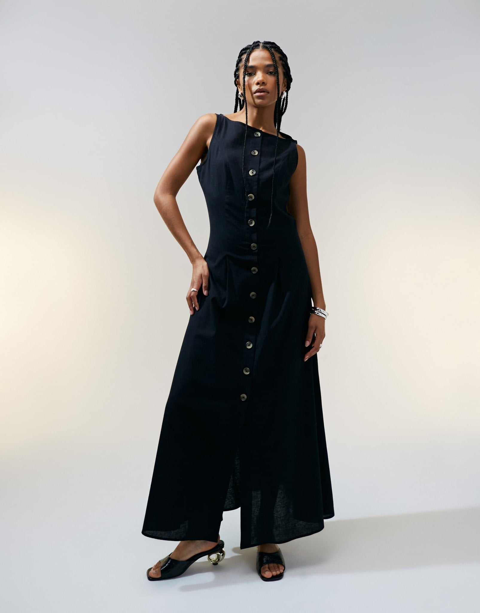 ASOS DESIGN slash neck button down waistcoat maxi dress black - ASOS Sample Sale