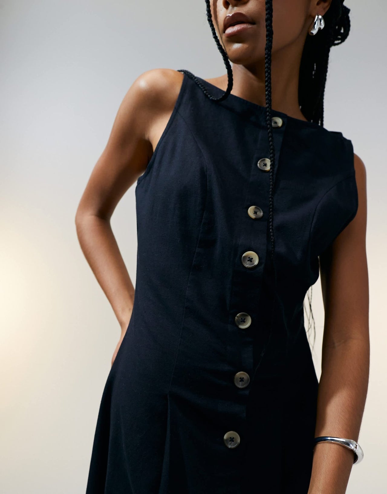 ASOS DESIGN slash neck button down waistcoat maxi dress black - ASOS Sample Sale