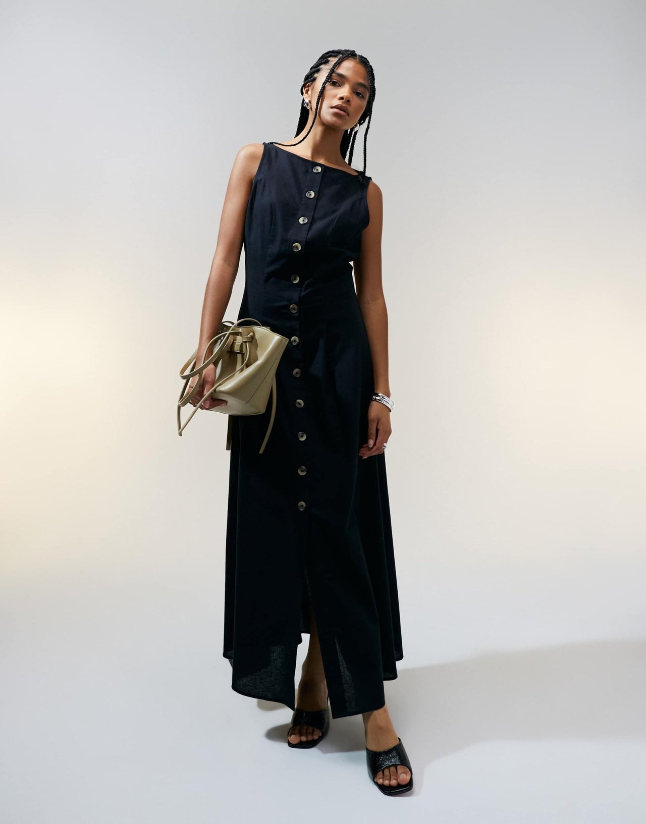 ASOS DESIGN slash neck button down waistcoat maxi dress black - ASOS Sample Sale