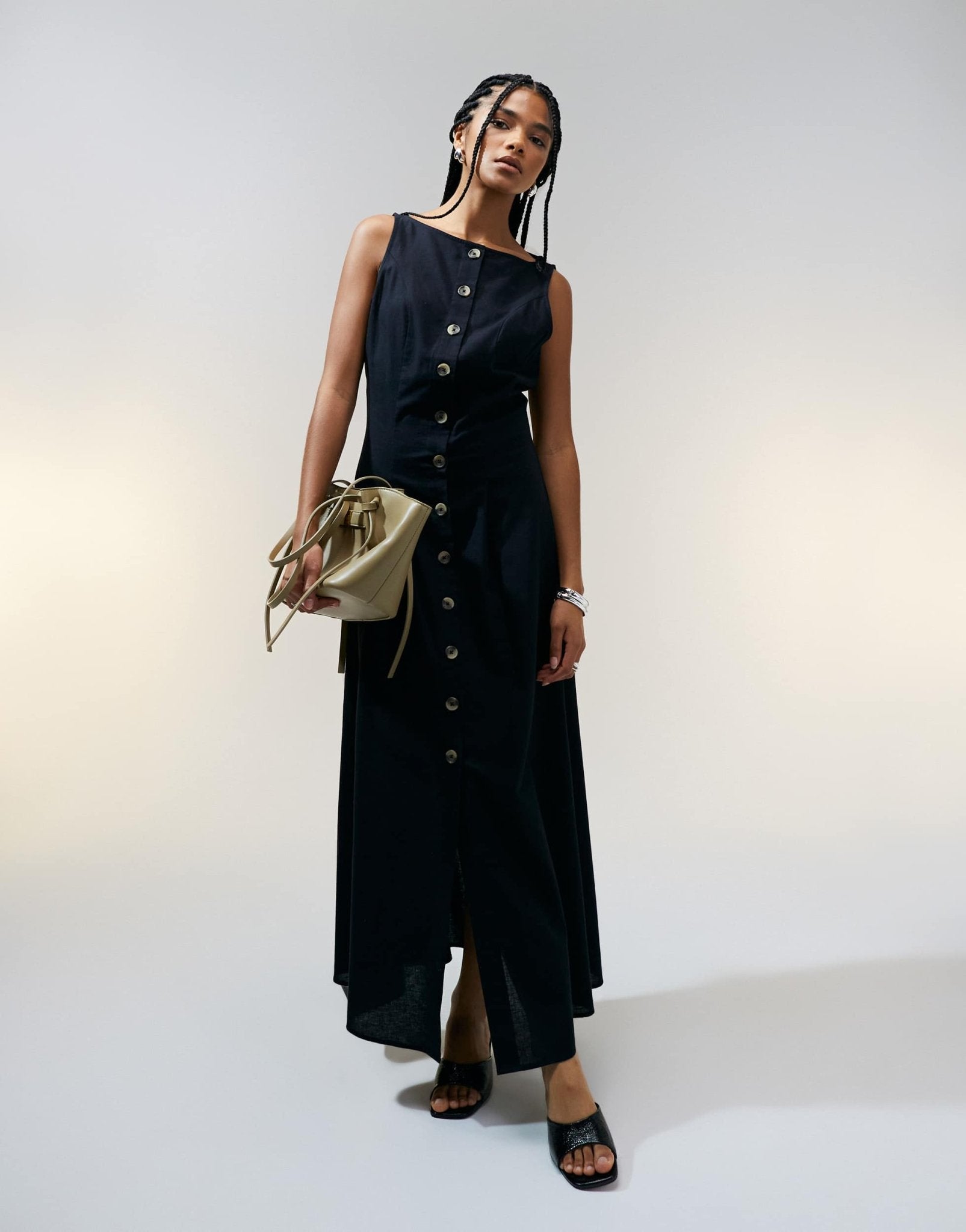 ASOS DESIGN slash neck button down waistcoat maxi dress black - ASOS Sample Sale