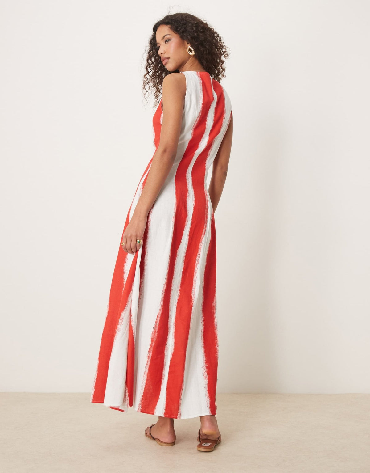 ASOS DESIGN slash neck button down waistcoat maxi dress in stripe - ASOS Sample Sale