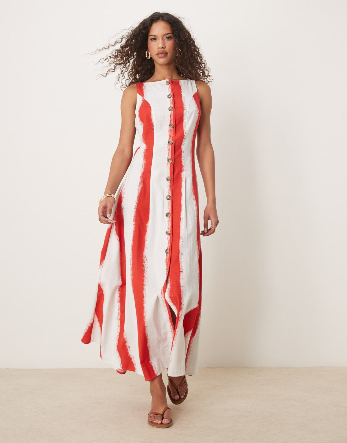 ASOS DESIGN slash neck button down waistcoat maxi dress in stripe - ASOS Sample Sale