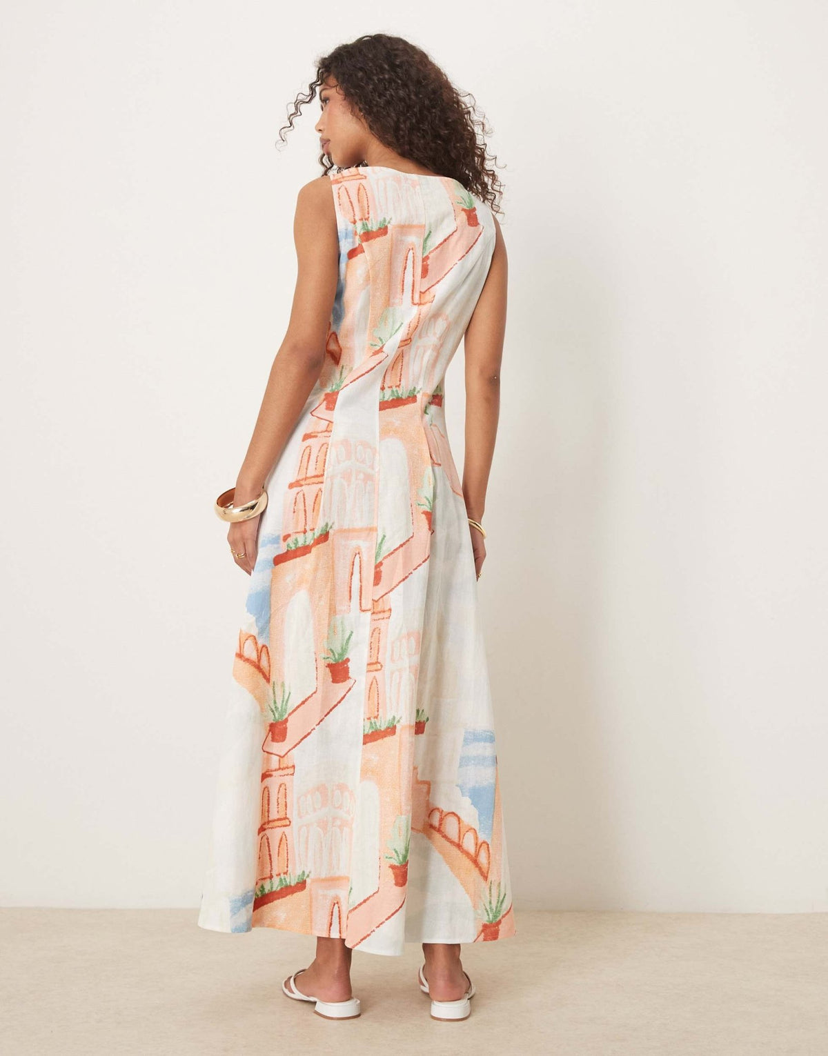 ASOS DESIGN slash neck button down waistcoat maxi sundress in postcard print - ASOS Sample Sale