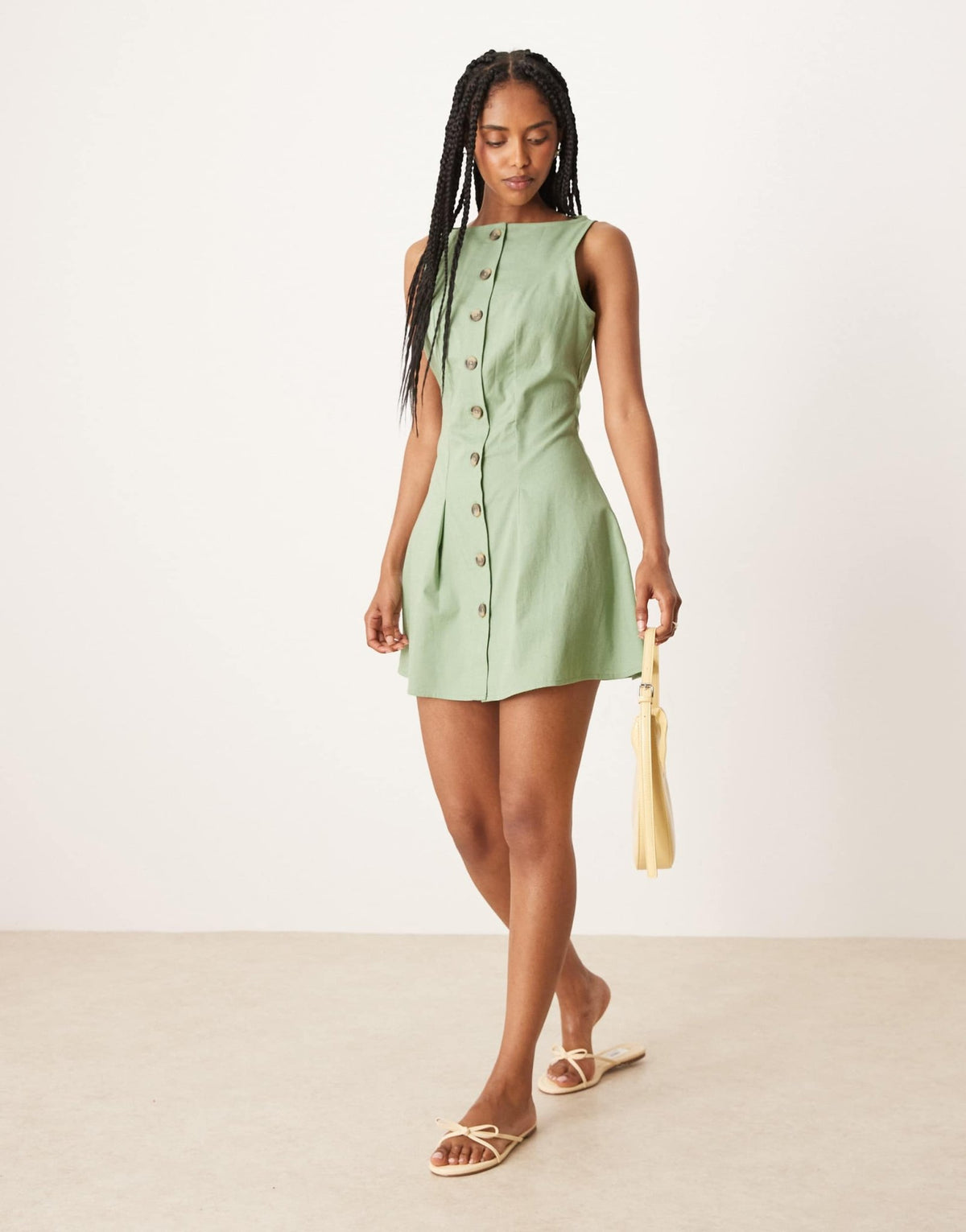ASOS DESIGN slash neck button down waistcoat mini sundress in sage - ASOS Sample Sale