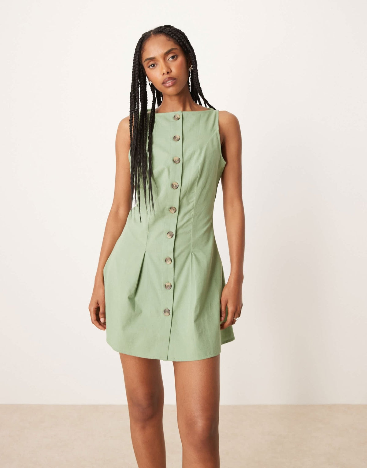 ASOS DESIGN slash neck button down waistcoat mini sundress in sage - ASOS Sample Sale