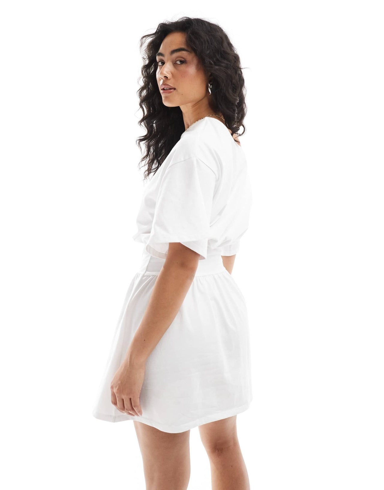 ASOS DESIGN slash neck flippy mini t-shirt dress in white - ASOS Sample Sale