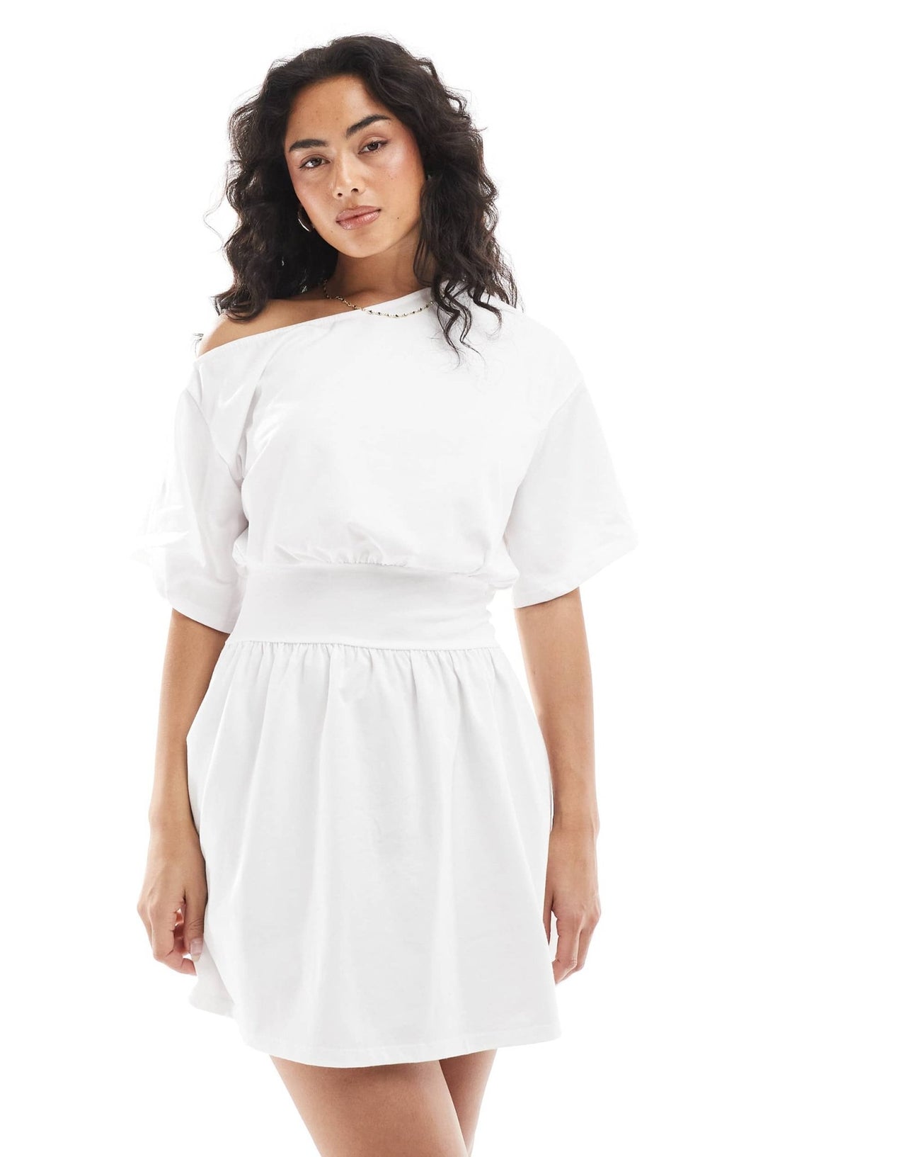 ASOS DESIGN slash neck flippy mini t-shirt dress in white - ASOS Sample Sale