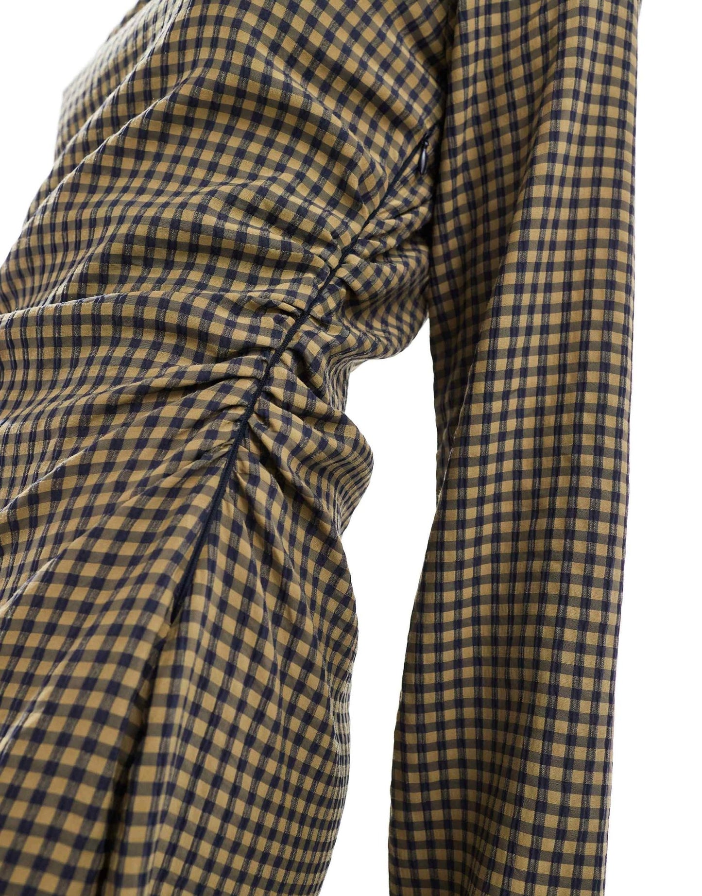 ASOS DESIGN slash neck gathered waist mini dress in khaki gingham - ASOS Sample Sale