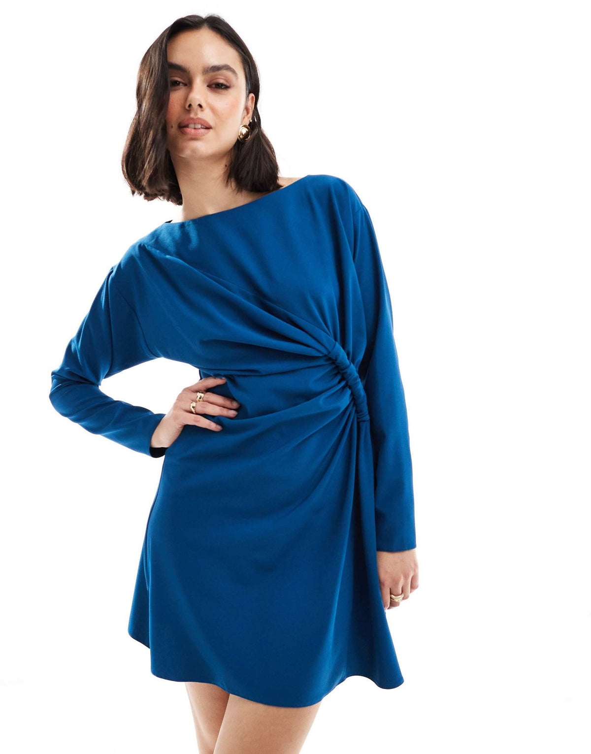 ASOS DESIGN slash neck knot detail mini dress in navy - ASOS Sample Sale