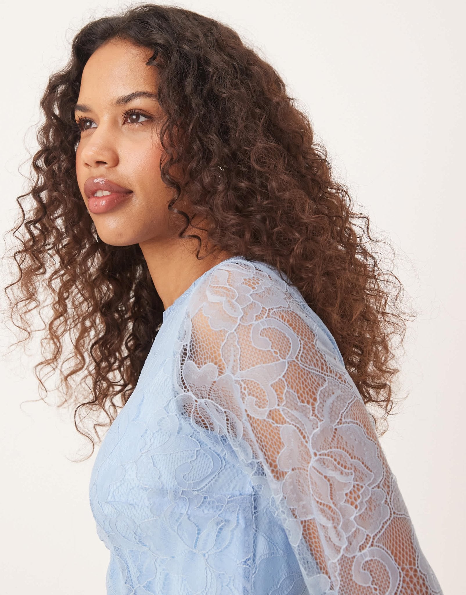 ASOS DESIGN slash neck lace mini dress in dusty blue - ASOS Sample Sale